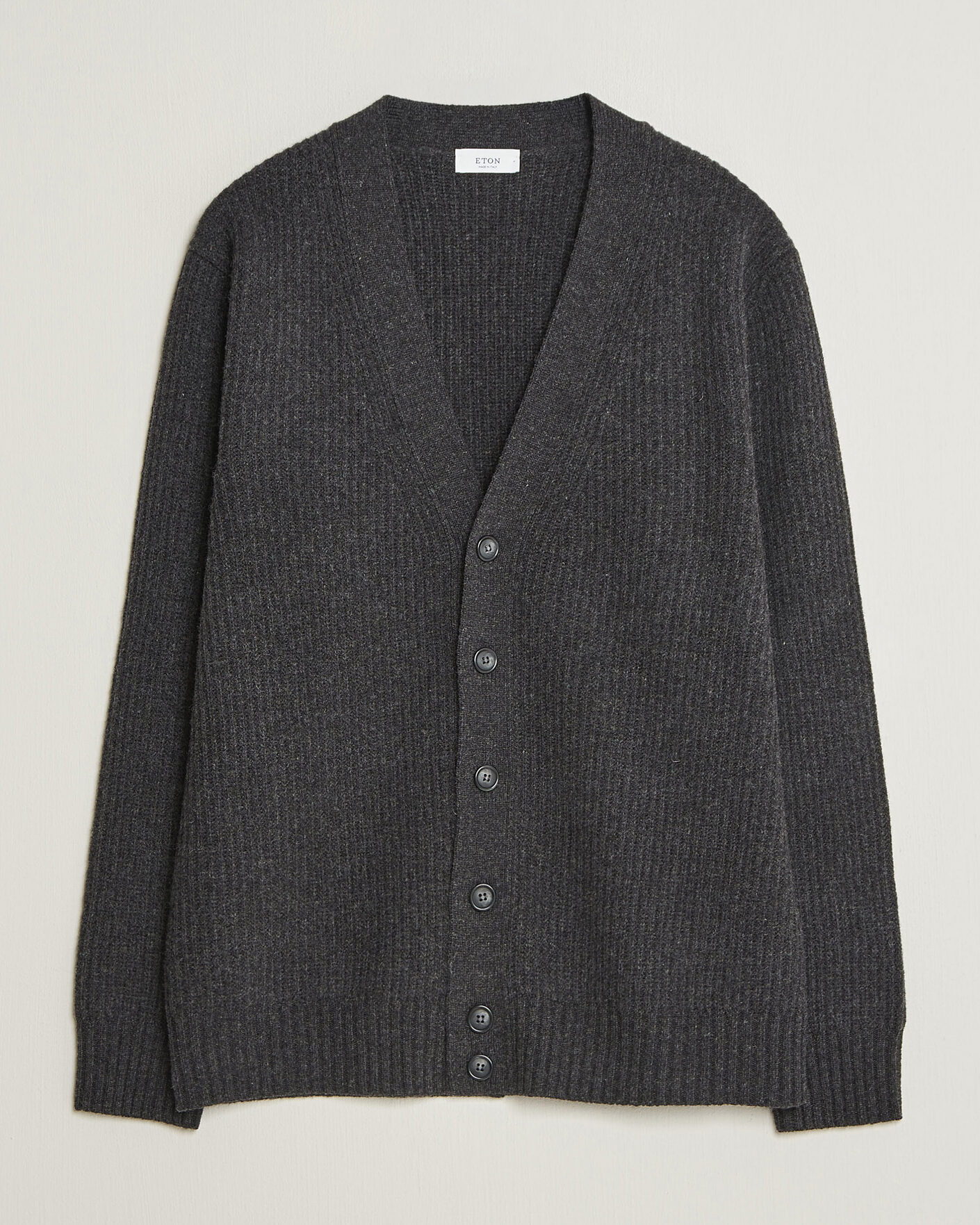 Herre | Trøjer | Eton | Merino Wool Rib Cardigan Dark Grey