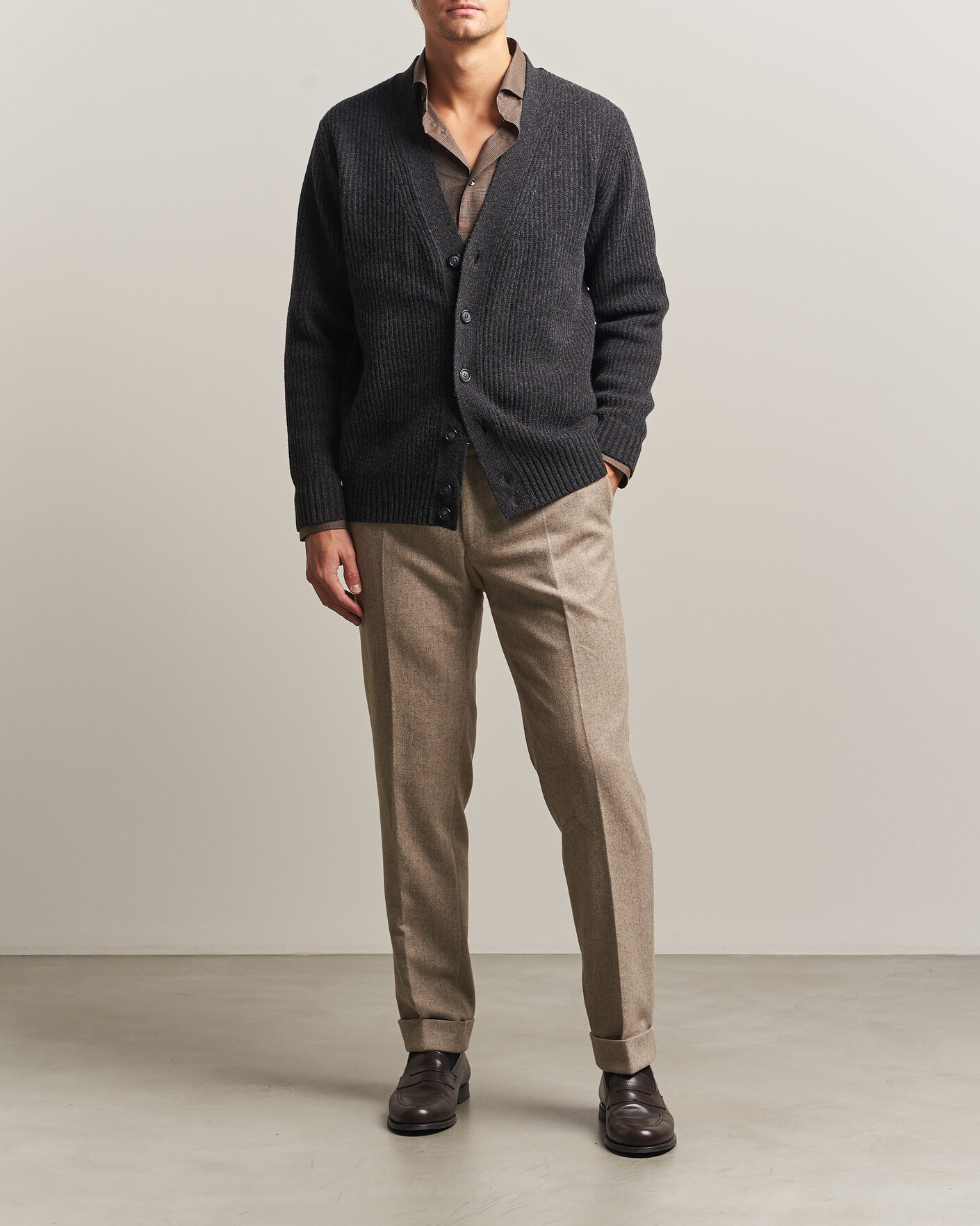 Herre | Trøjer | Eton | Merino Wool Rib Cardigan Dark Grey