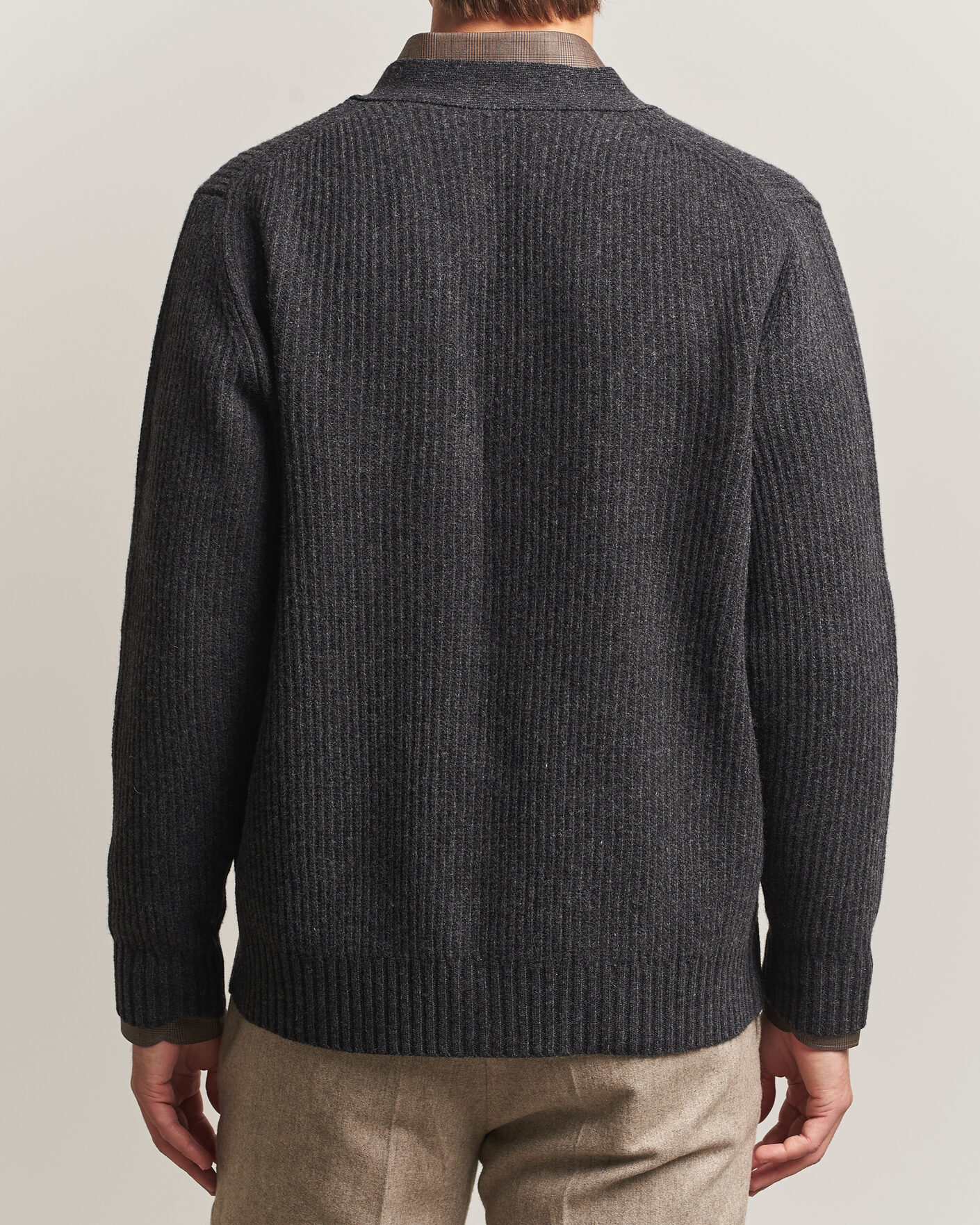 Herre | Trøjer | Eton | Merino Wool Rib Cardigan Dark Grey