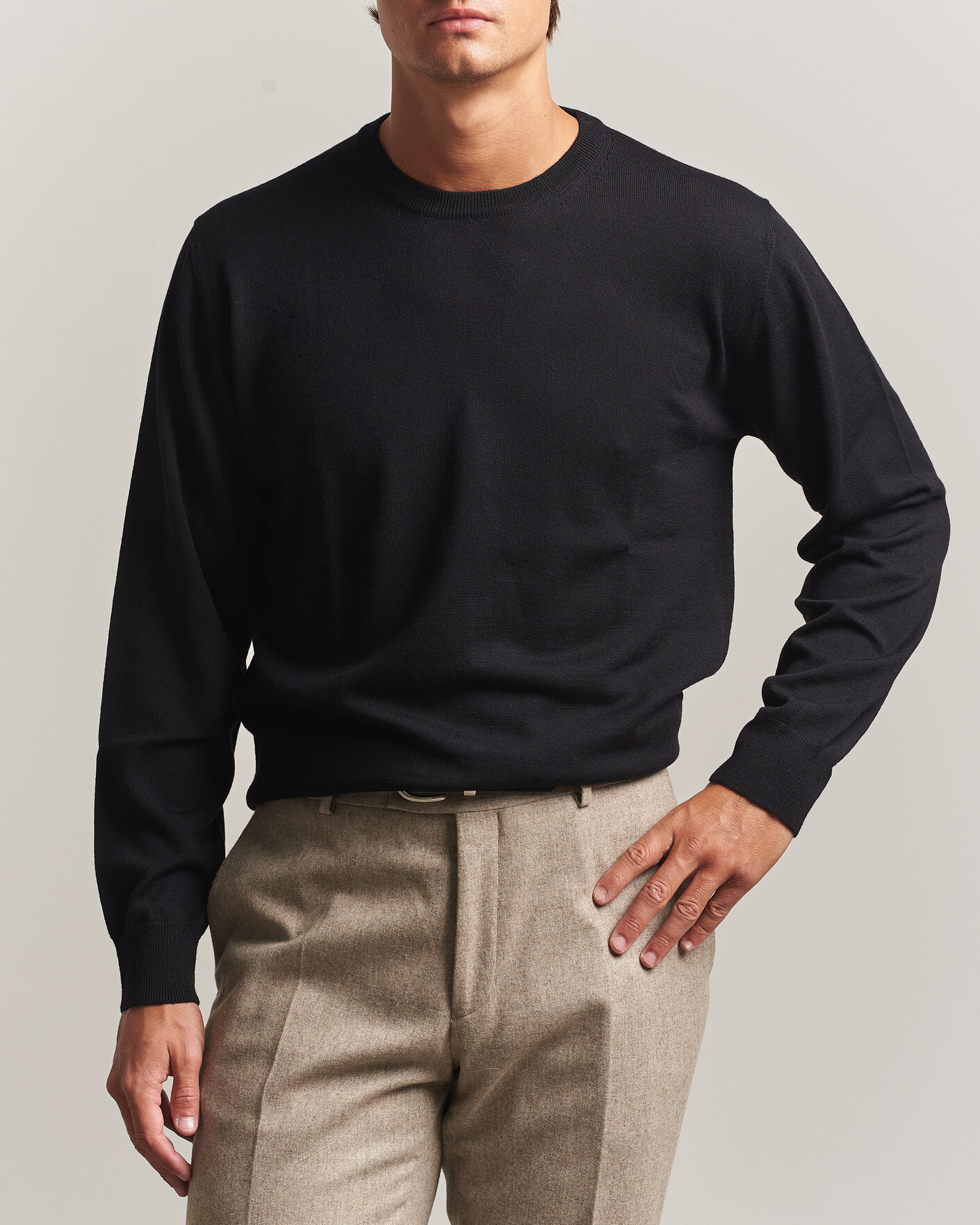 Herre | Trøjer | Eton | Merino Wool Knitted Crew Neck Black