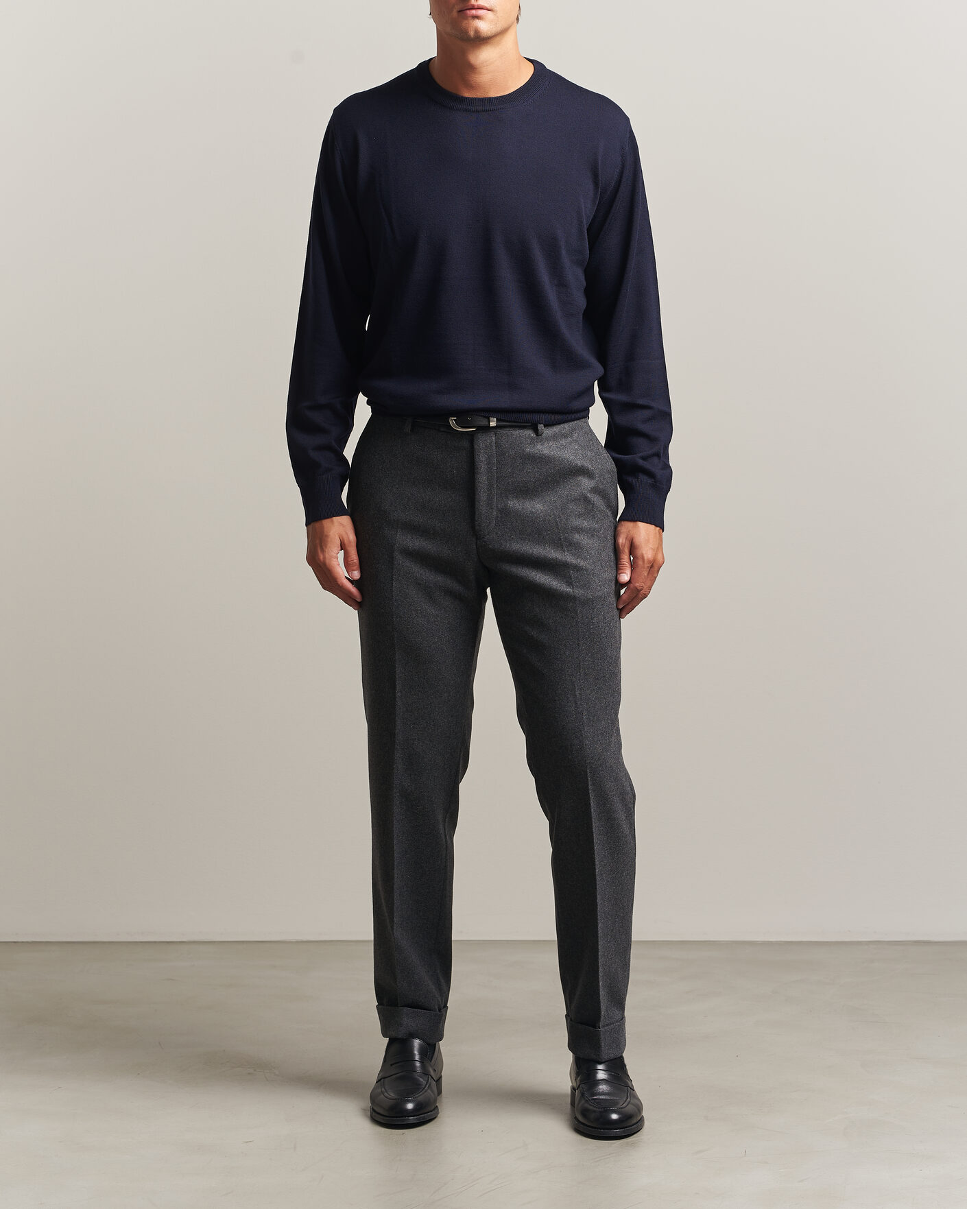 Herre | Trøjer | Eton | Merino Wool Knitted Crew Neck Navy Blue