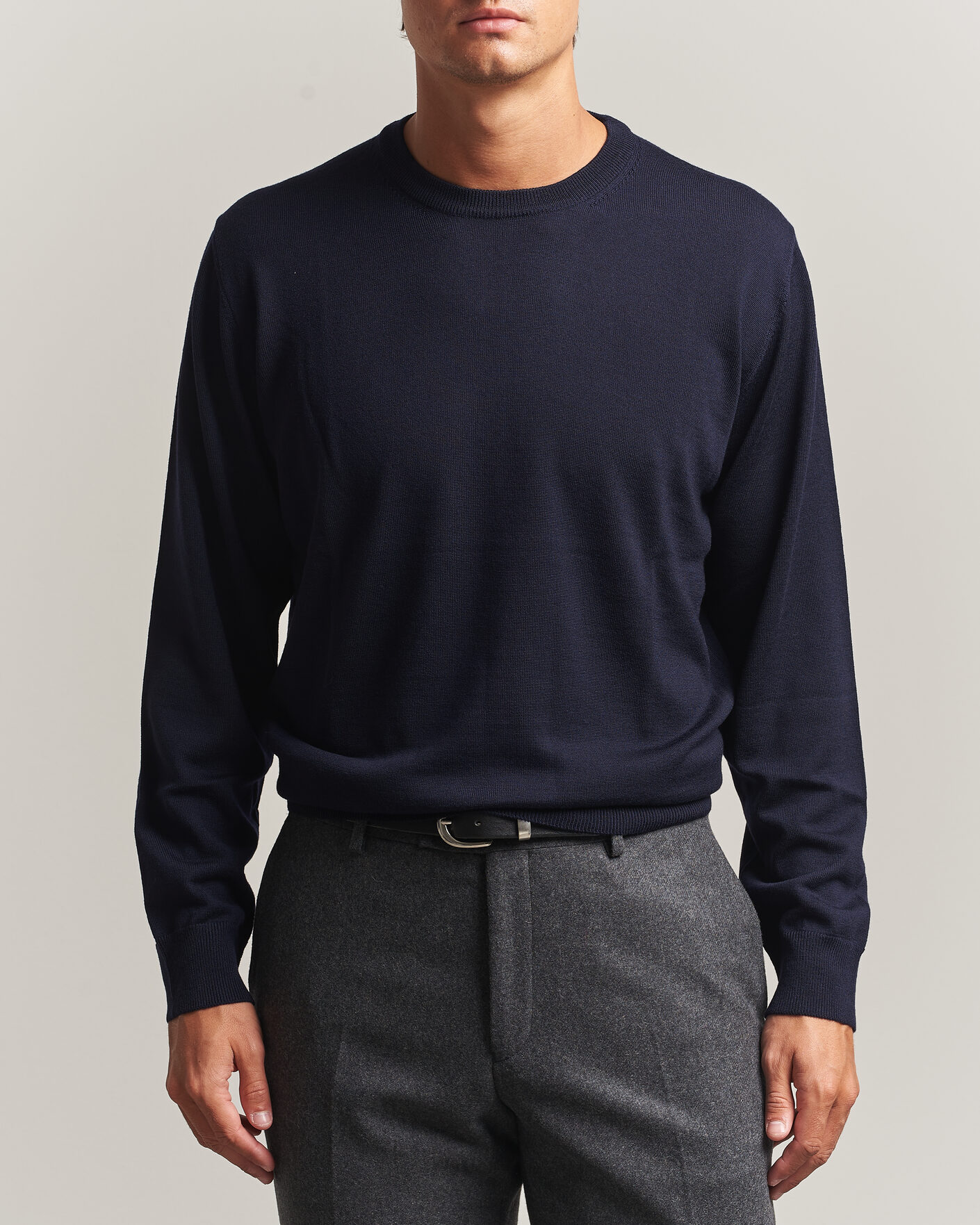 Herre | Trøjer | Eton | Merino Wool Knitted Crew Neck Navy Blue