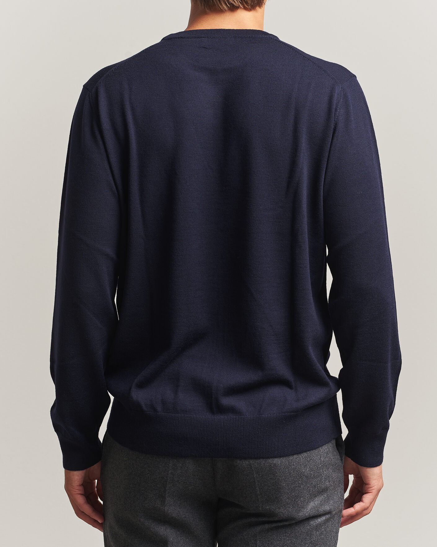 Herre | Trøjer | Eton | Merino Wool Knitted Crew Neck Navy Blue