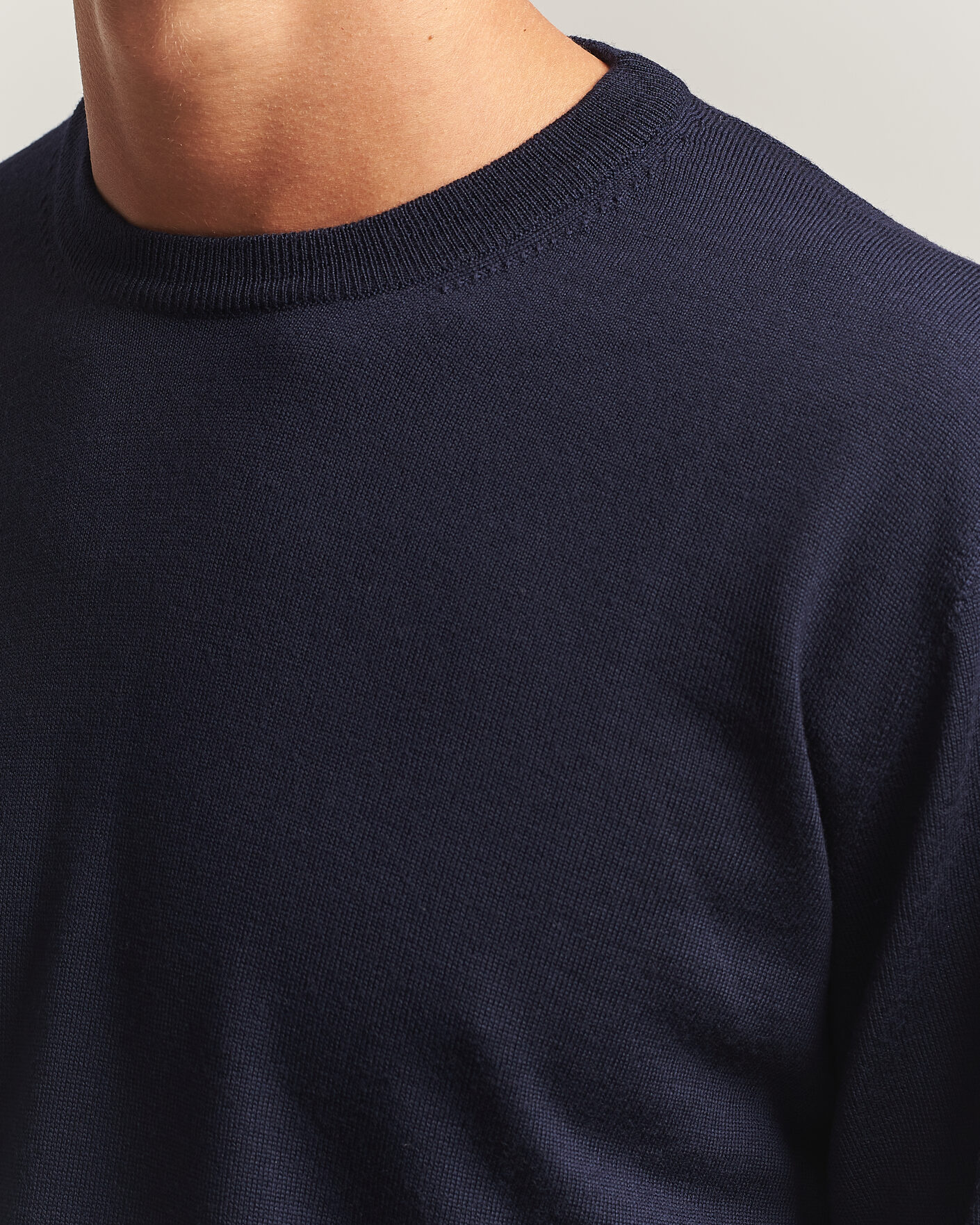 Herre | Trøjer | Eton | Merino Wool Knitted Crew Neck Navy Blue