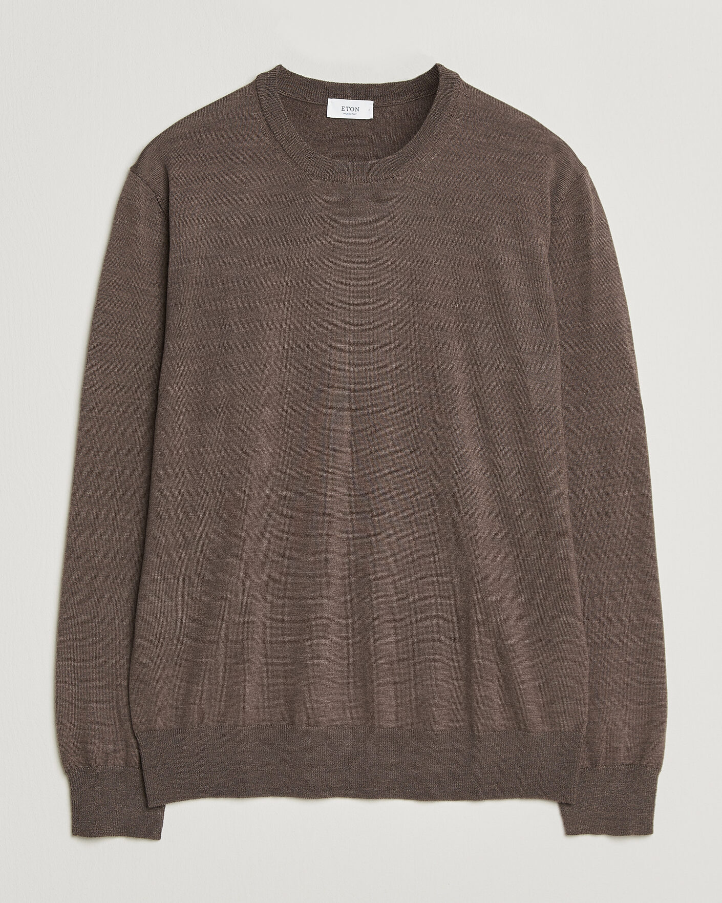 Herre | Trøjer | Eton | Merino Wool Knitted Crew Neck Dark Brown