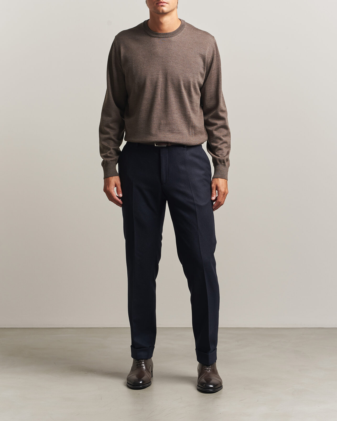 Herre | Trøjer | Eton | Merino Wool Knitted Crew Neck Dark Brown