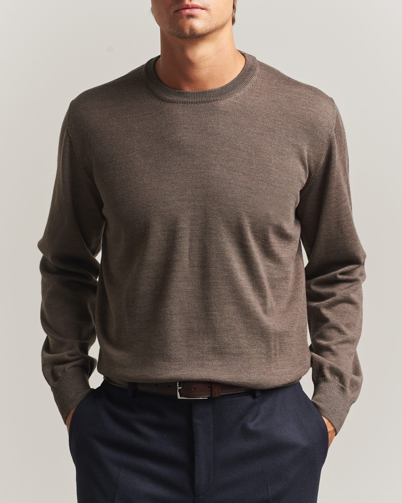 Herre | Trøjer | Eton | Merino Wool Knitted Crew Neck Dark Brown
