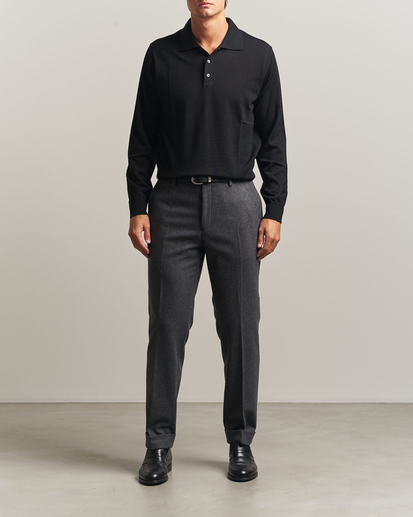 Herre | Trøjer | Eton | Merino Wool Knitted Polo Black