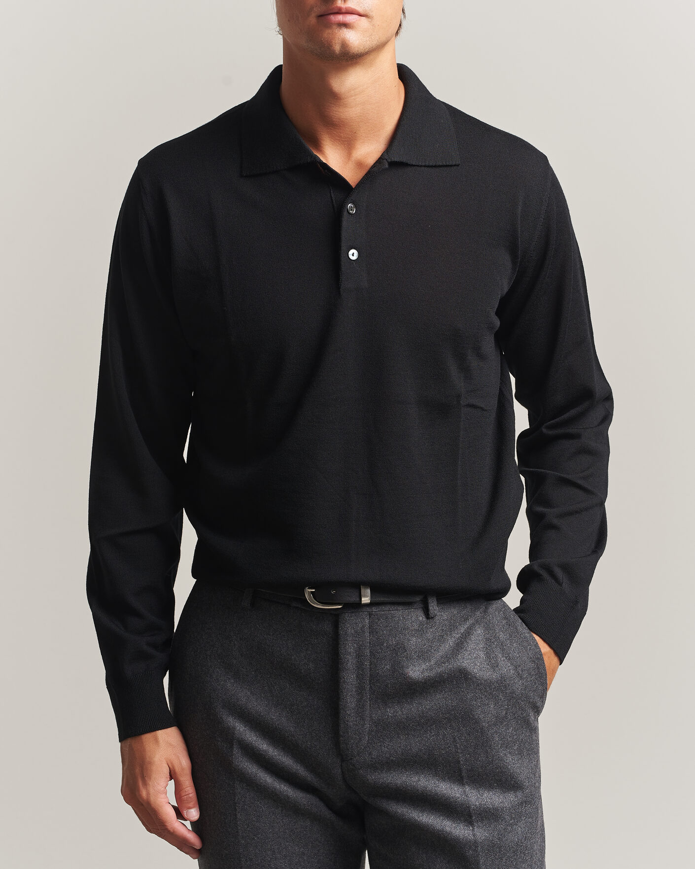 Herre | Trøjer | Eton | Merino Wool Knitted Polo Black