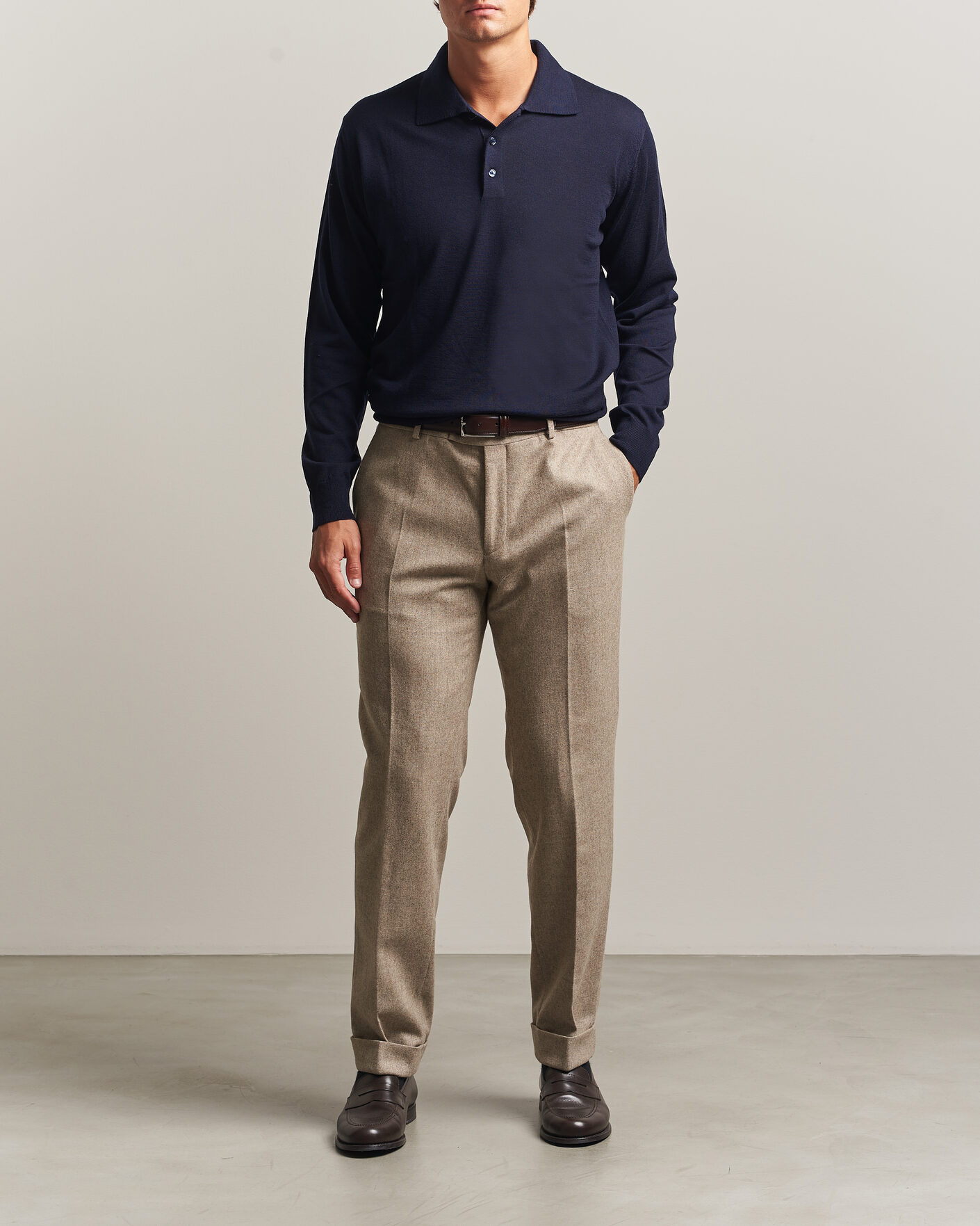 Herre | Trøjer | Eton | Merino Wool Knitted Polo Navy Blue