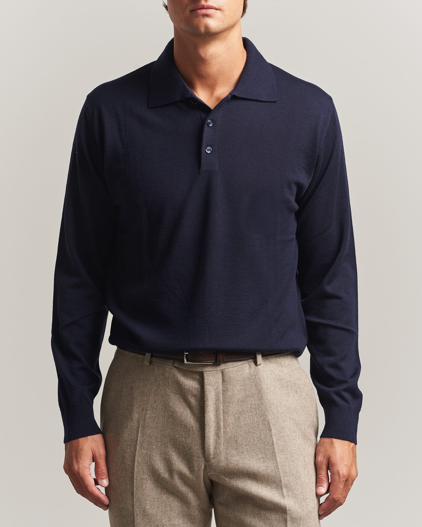 Herre | Trøjer | Eton | Merino Wool Knitted Polo Navy Blue