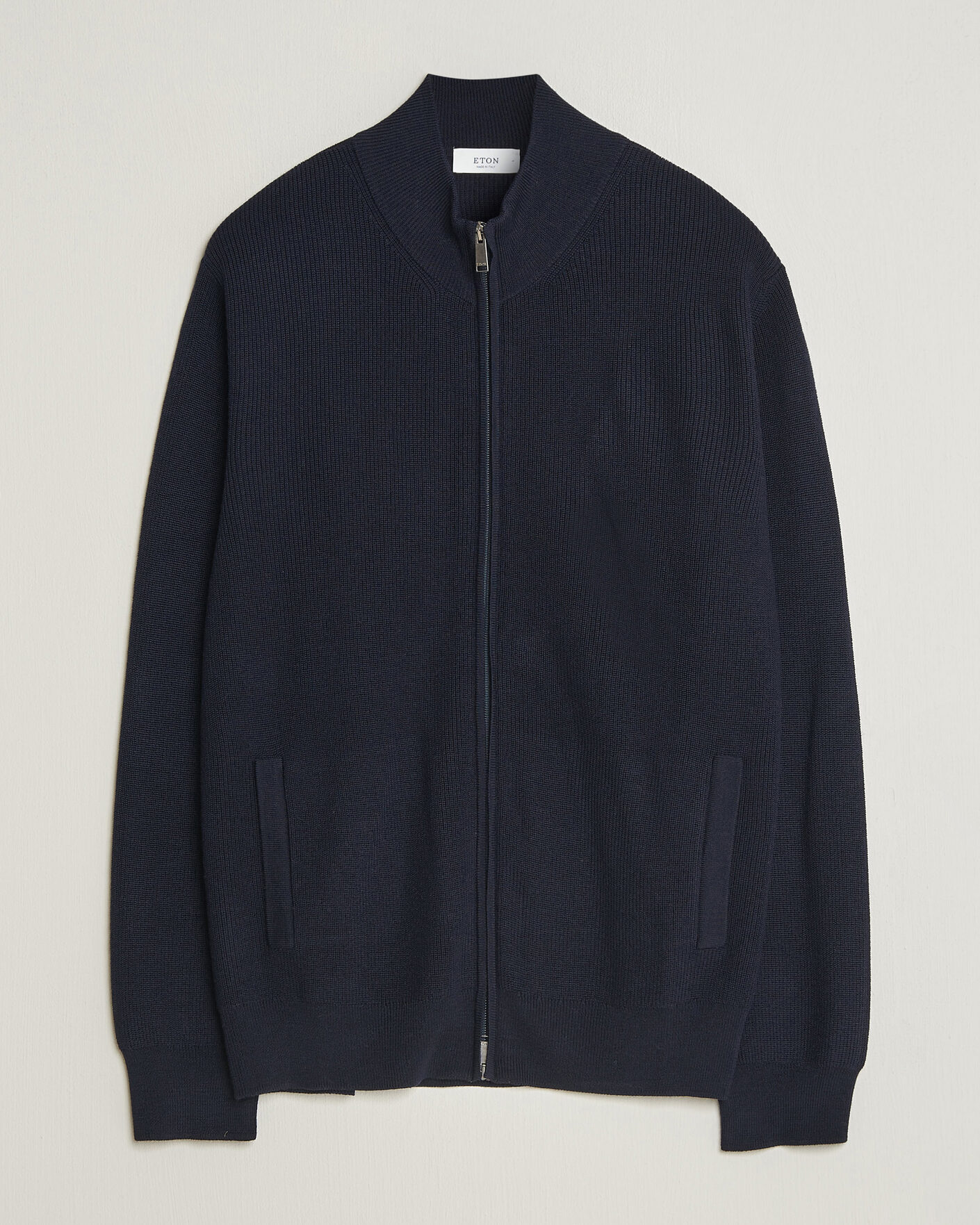 Herre | Trøjer | Eton | Merino Wool Knitted Full Zip Navy Blue