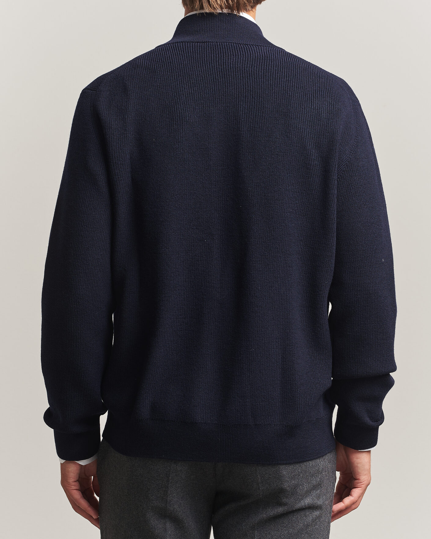 Herre | Trøjer | Eton | Merino Wool Knitted Full Zip Navy Blue