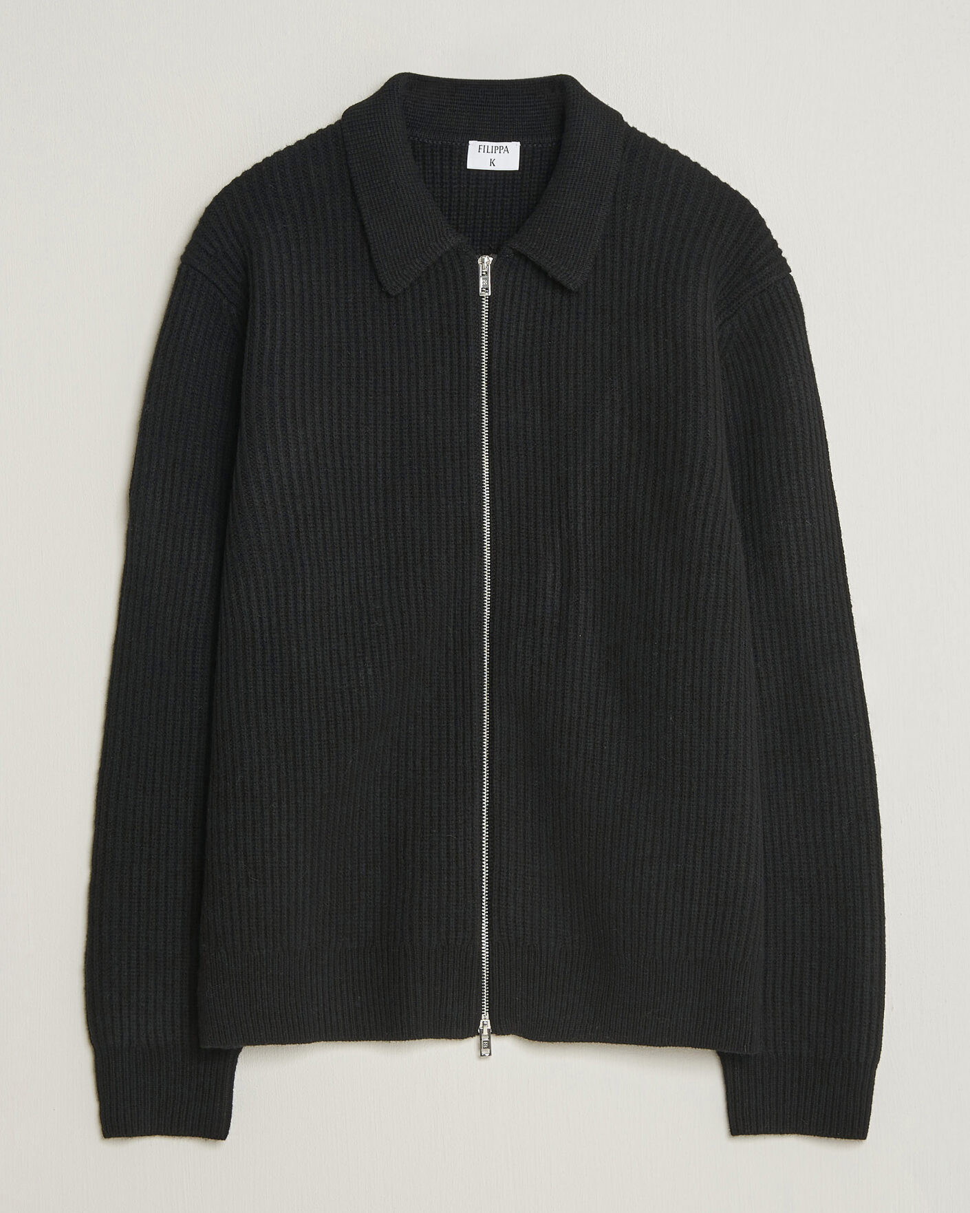 Herre | Trøjer | Filippa K | Ribbed Wool Knitted Full Zip Black