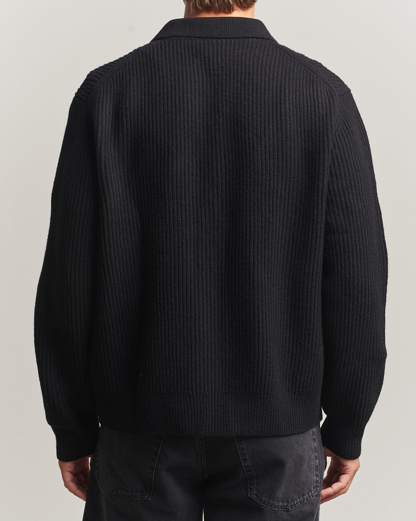 Herre | Trøjer | Filippa K | Ribbed Wool Knitted Full Zip Black
