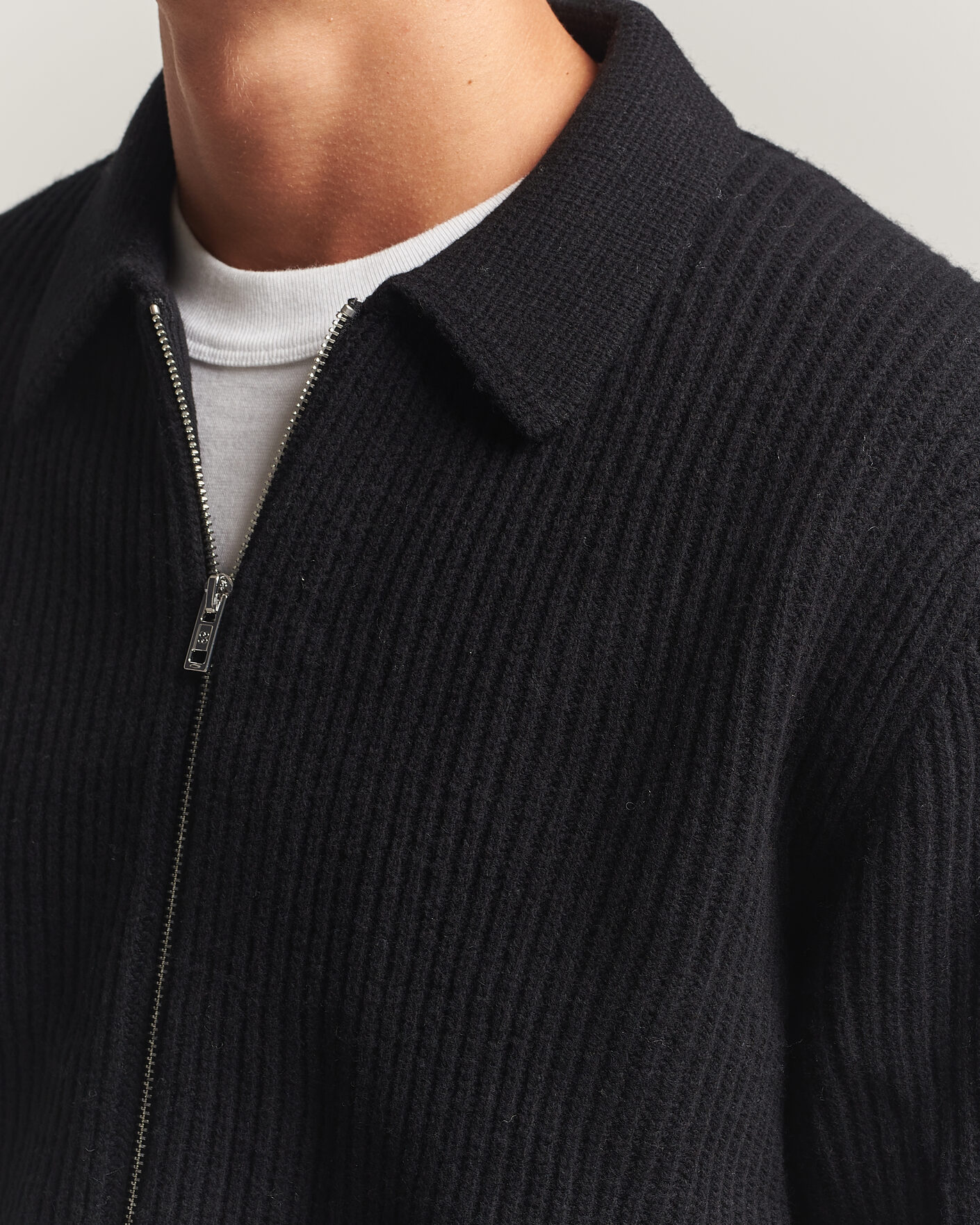 Herre | Trøjer | Filippa K | Ribbed Wool Knitted Full Zip Black