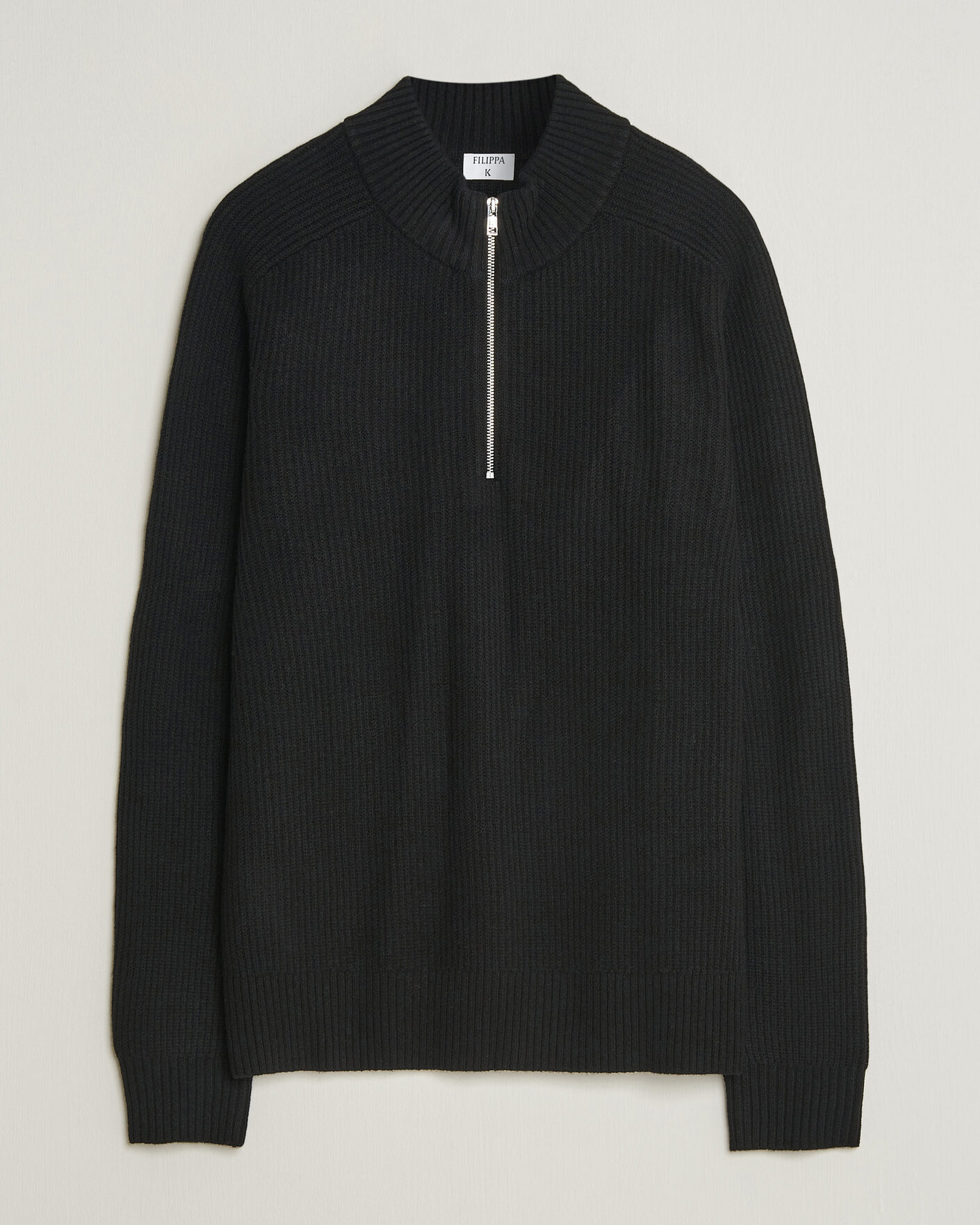 Herre | Trøjer | Filippa K | Ribbed Wool Knitted Half Zip Black