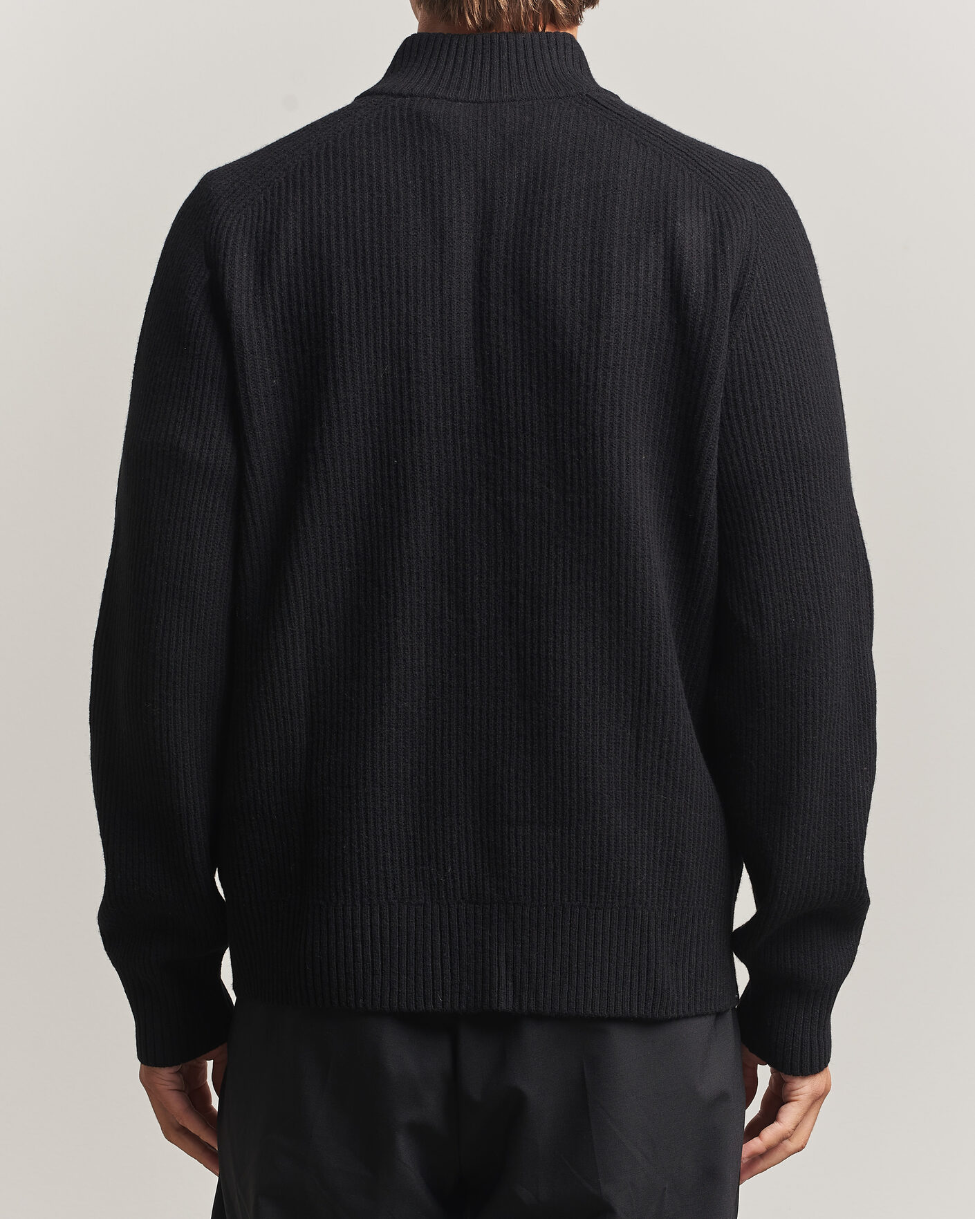 Herre | Trøjer | Filippa K | Ribbed Wool Knitted Half Zip Black