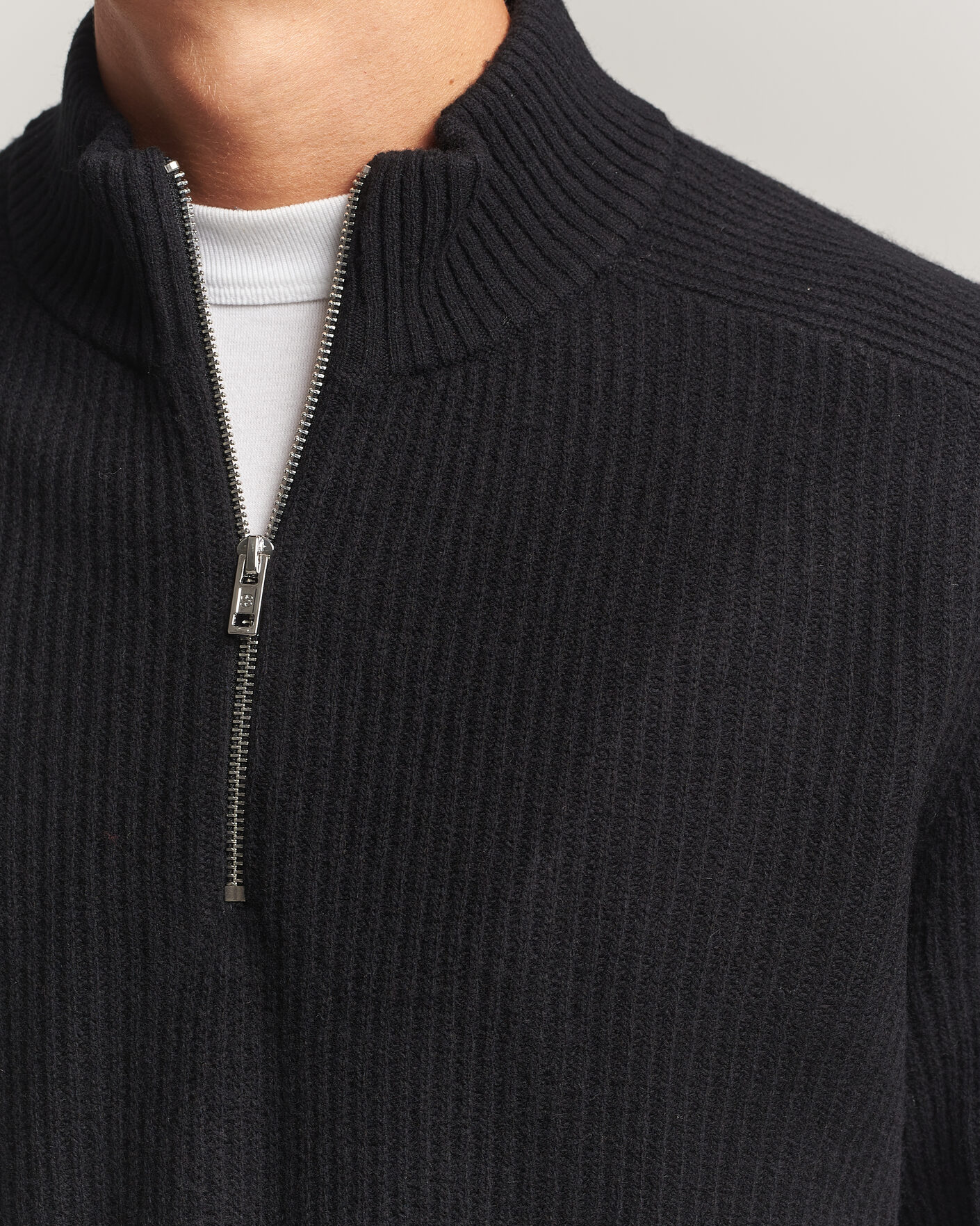 Herre | Trøjer | Filippa K | Ribbed Wool Knitted Half Zip Black