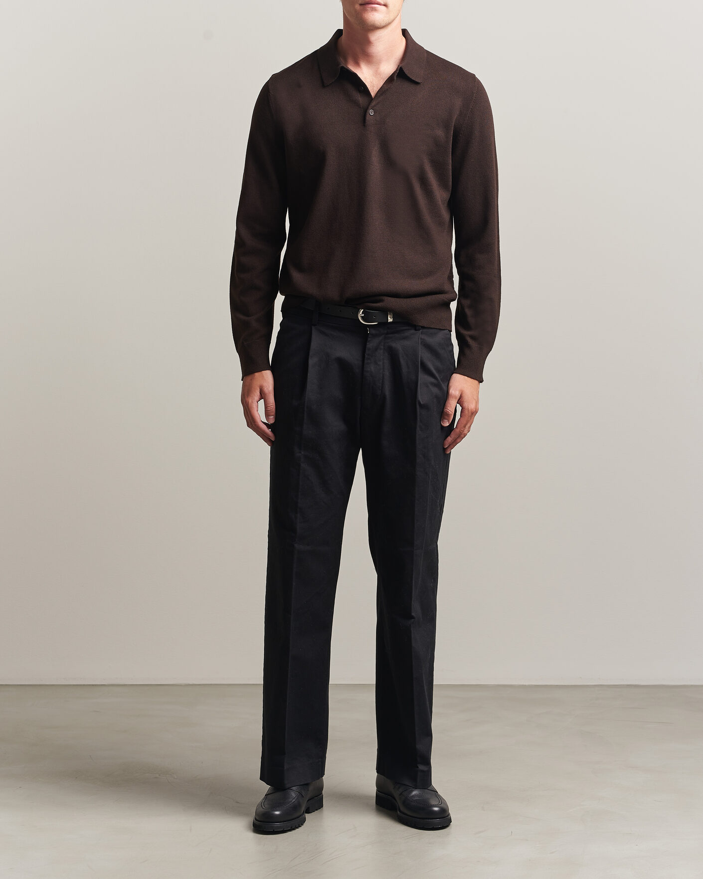 Herre | Trøjer | Filippa K | Knitted Polo Shirt Dark Chocolate