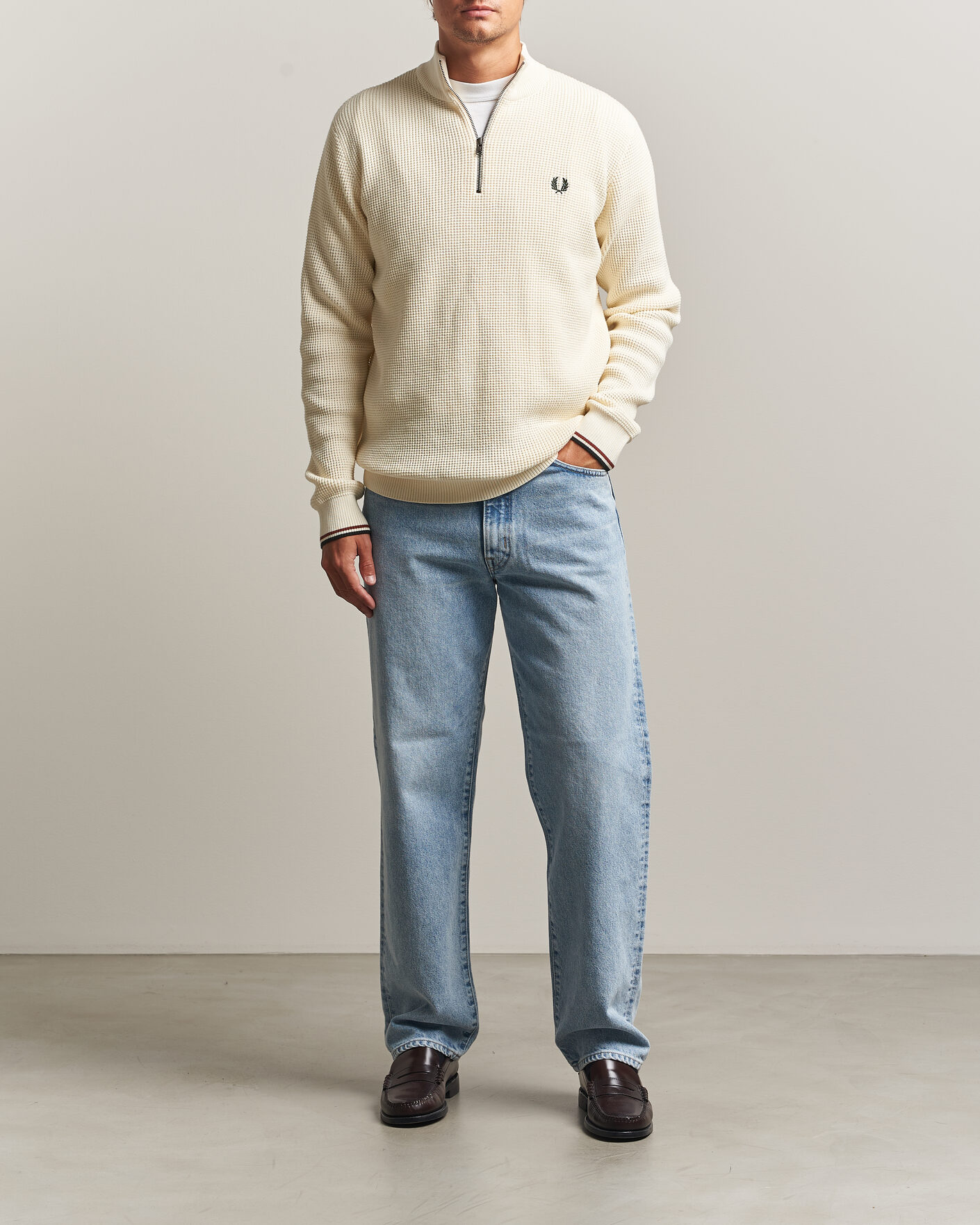 Herre | Trøjer | Fred Perry | Waffle Stitch Half Zip Ecru