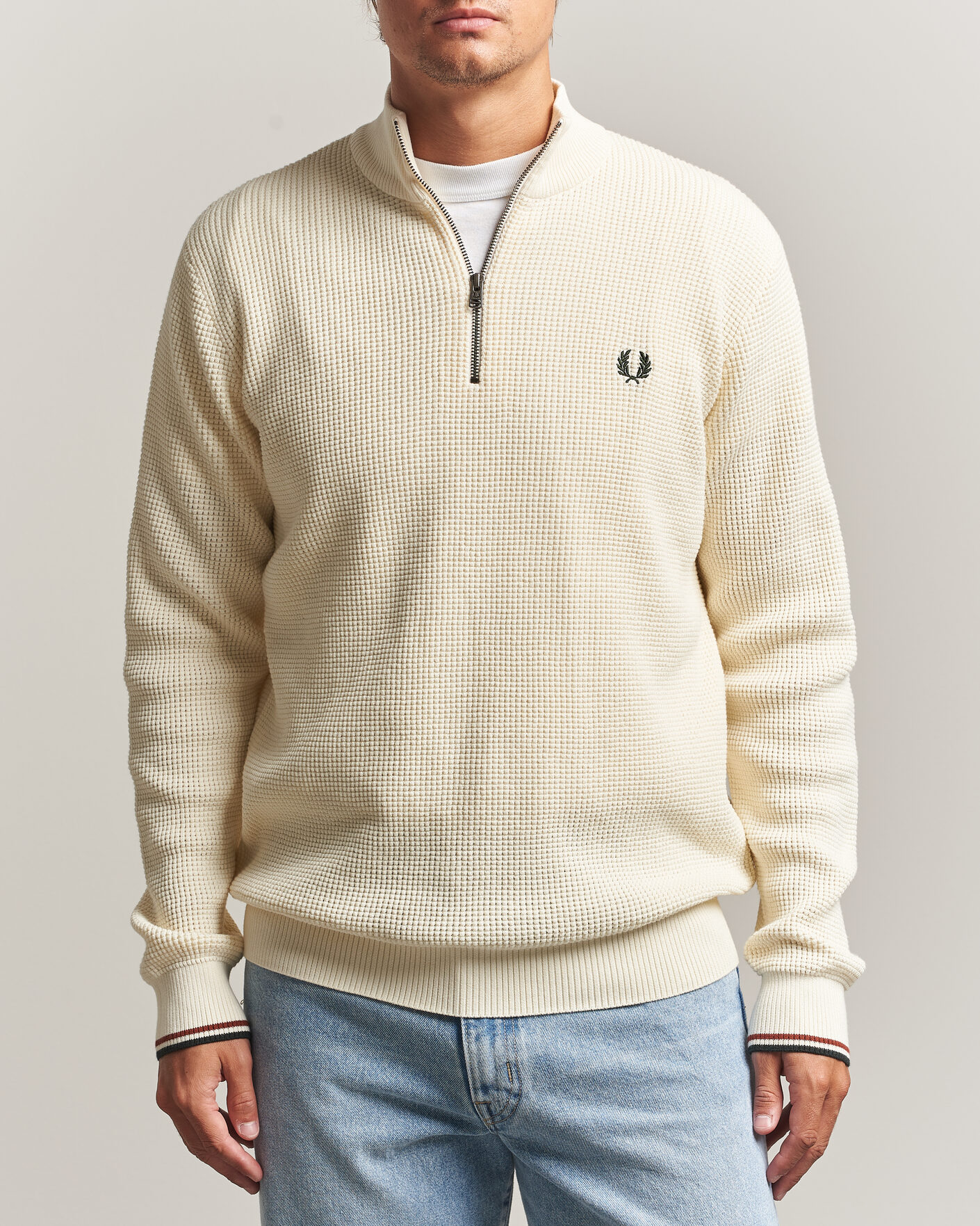 Herre | Trøjer | Fred Perry | Waffle Stitch Half Zip Ecru