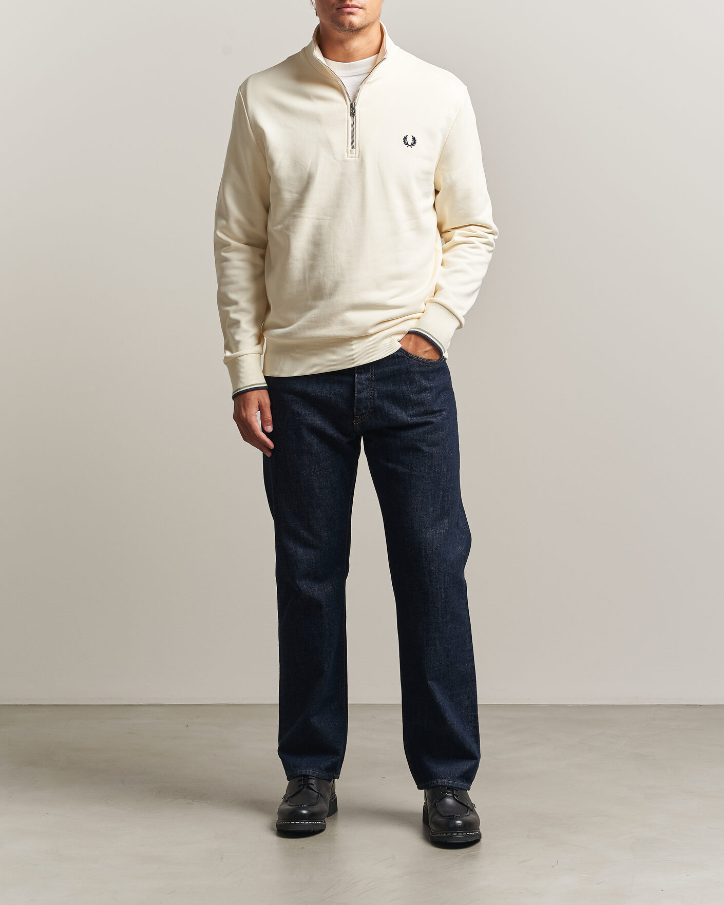 Herre | Trøjer | Fred Perry | Half Zip Sweatshirt Ecru