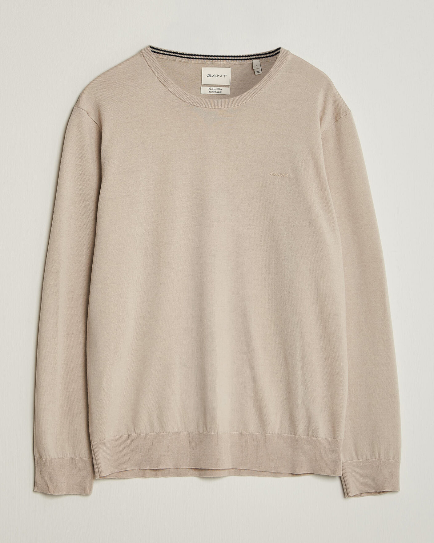 Herre | Trøjer | Gant | Extrafine Merino Knitted Crew Neck Clay Beige