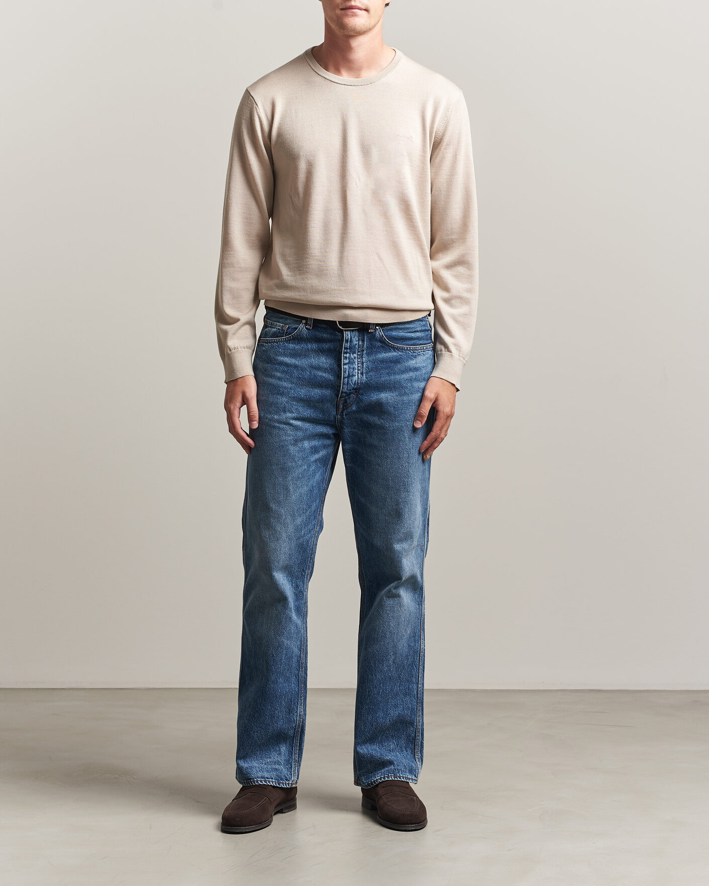 Herre | Trøjer | Gant | Extrafine Merino Knitted Crew Neck Clay Beige