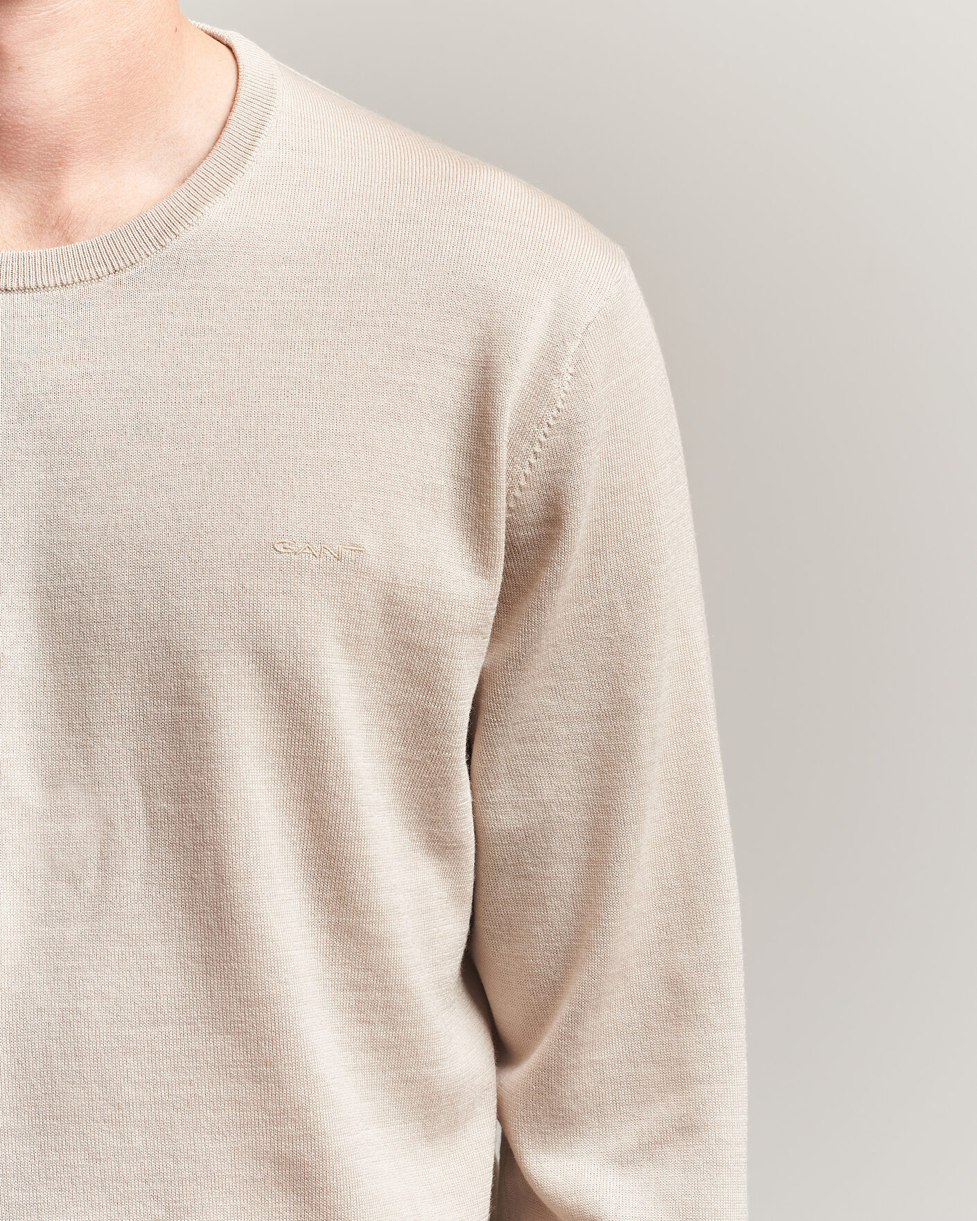 Herre | Trøjer | Gant | Extrafine Merino Knitted Crew Neck Clay Beige