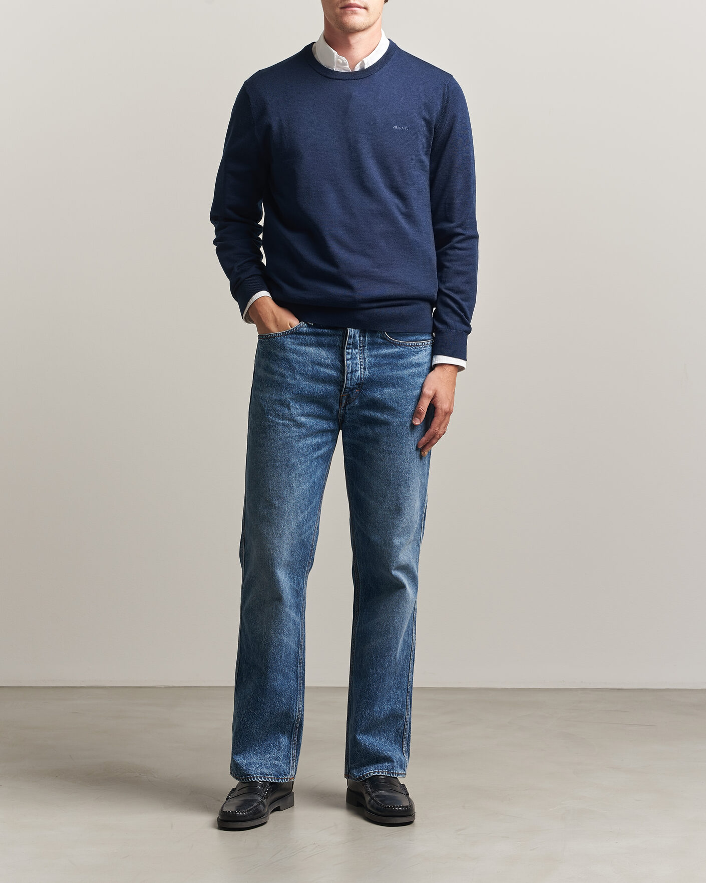 Herre | Trøjer | Gant | Extrafine Merino Knitted Crew Neck Marine