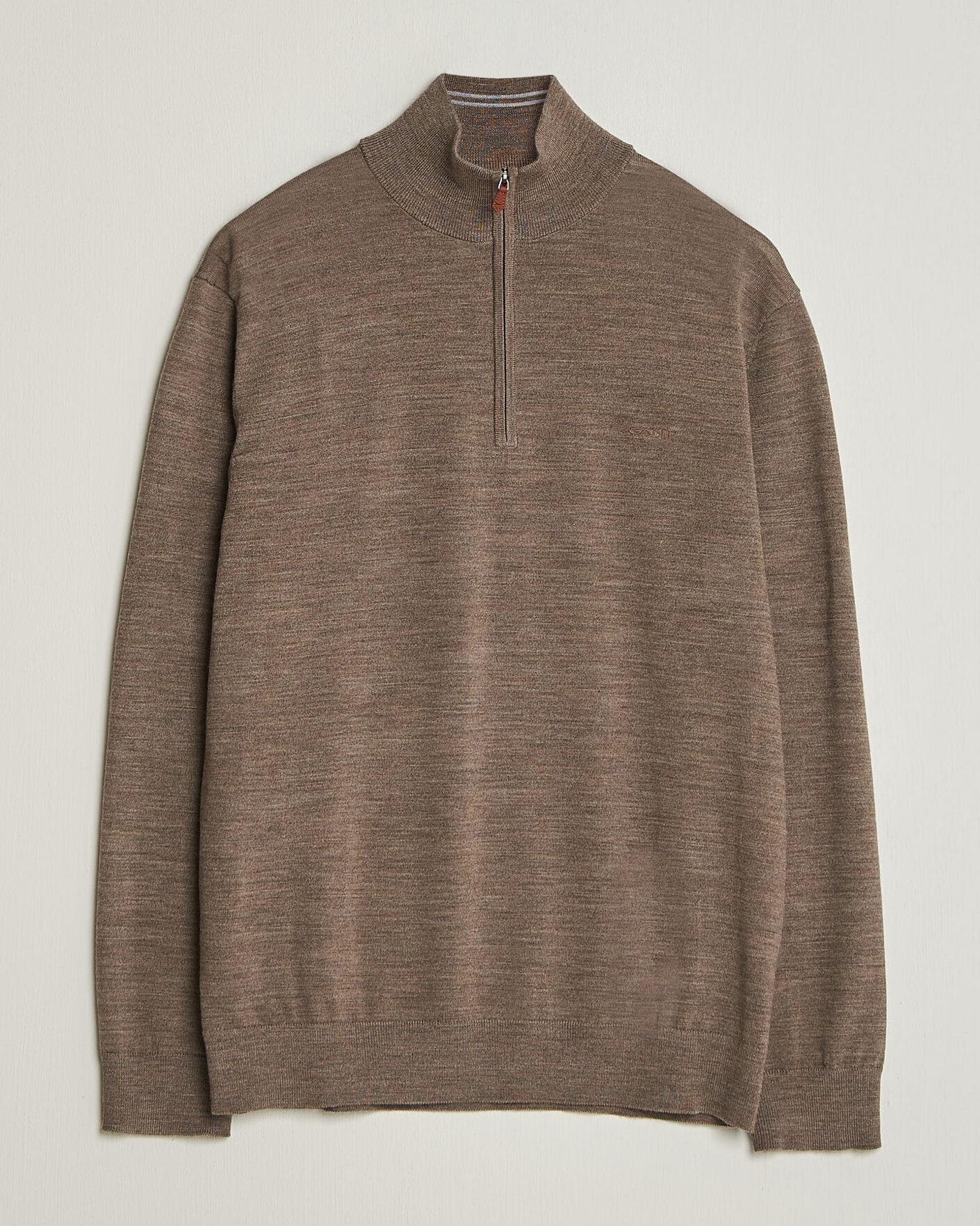 Herre | Trøjer | Gant | Extrafine Merino Knitted Half Zip Dark Hazelnut Melange