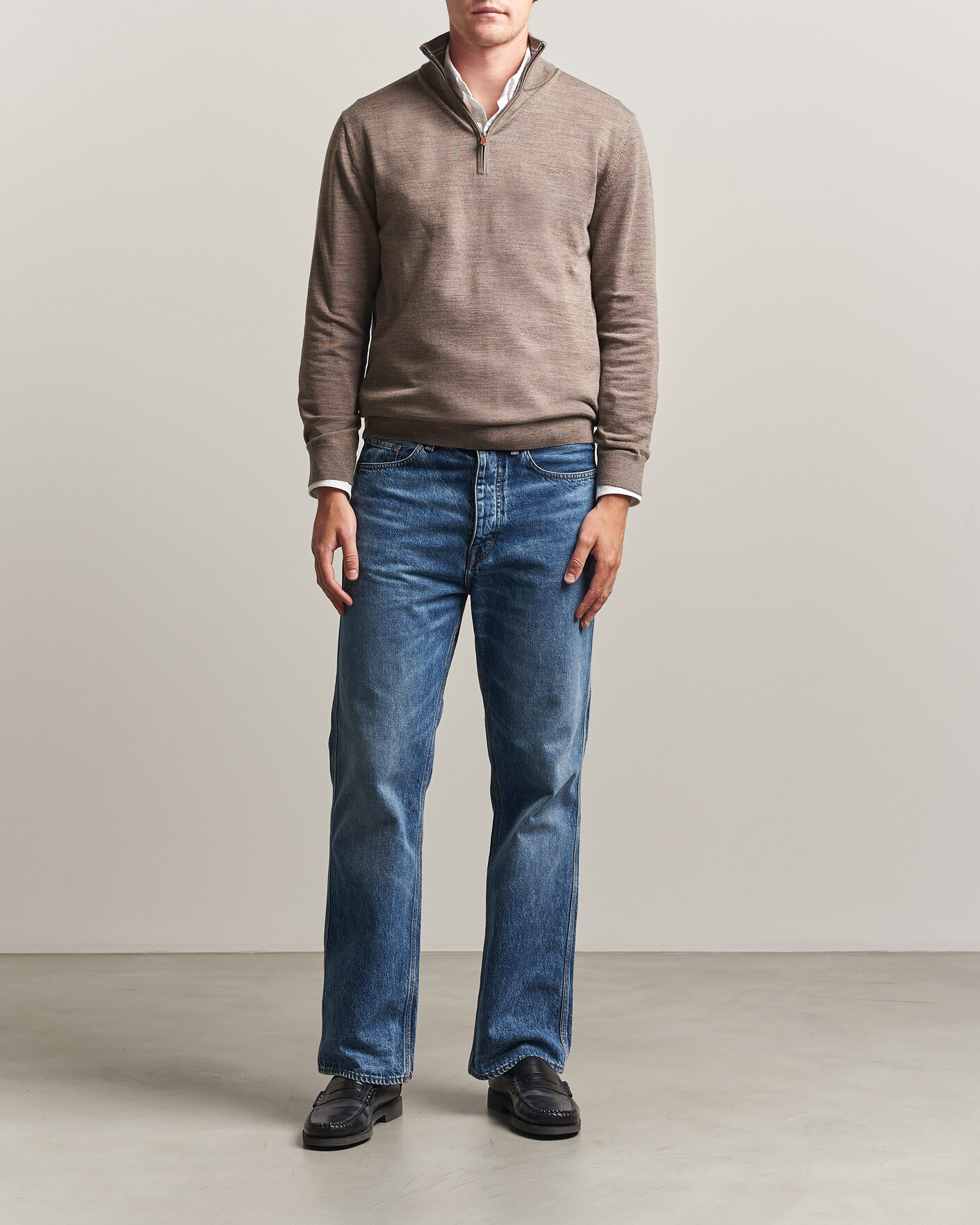 Herre | Trøjer | Gant | Extrafine Merino Knitted Half Zip Dark Hazelnut Melange