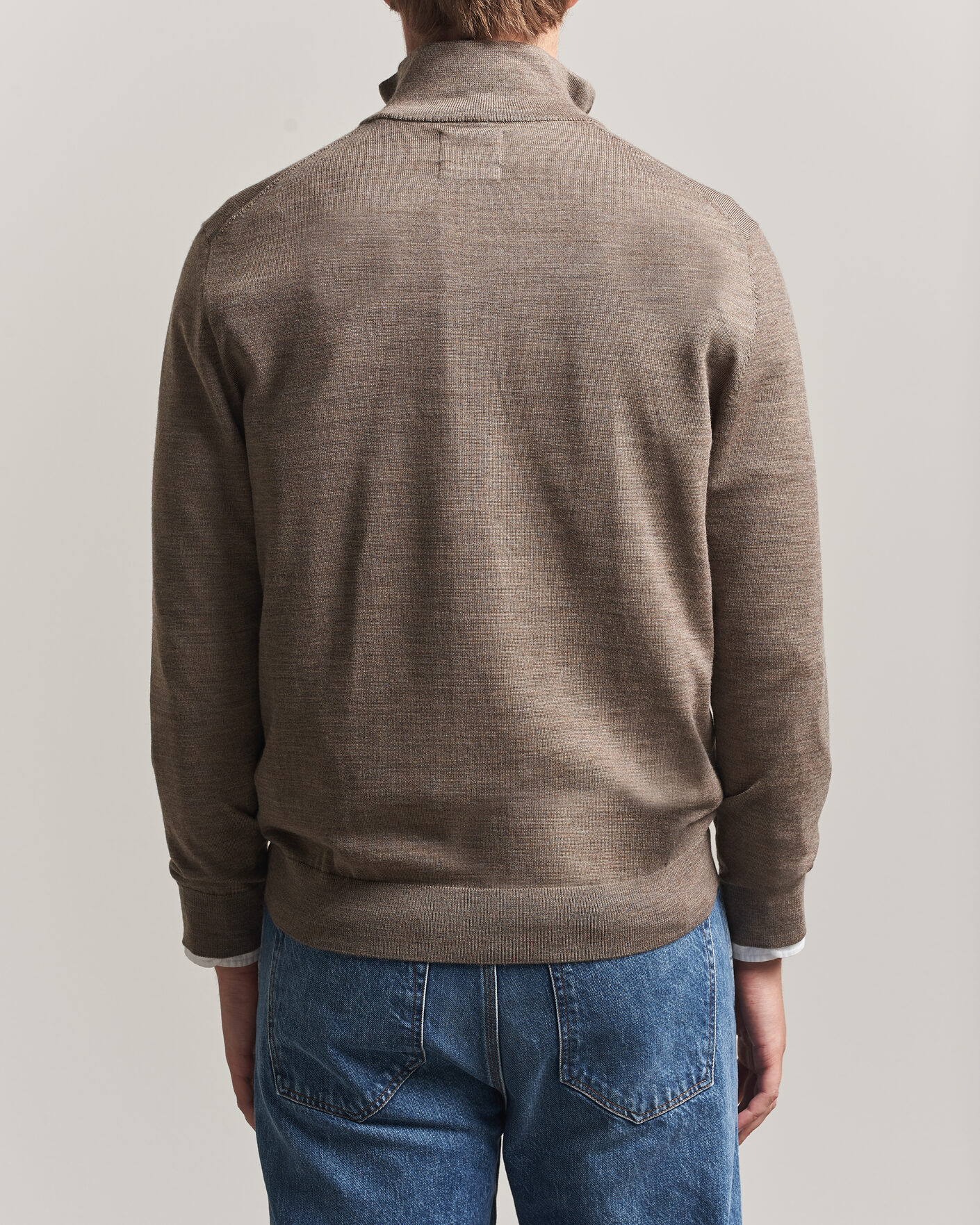 Herre | Trøjer | Gant | Extrafine Merino Knitted Half Zip Dark Hazelnut Melange