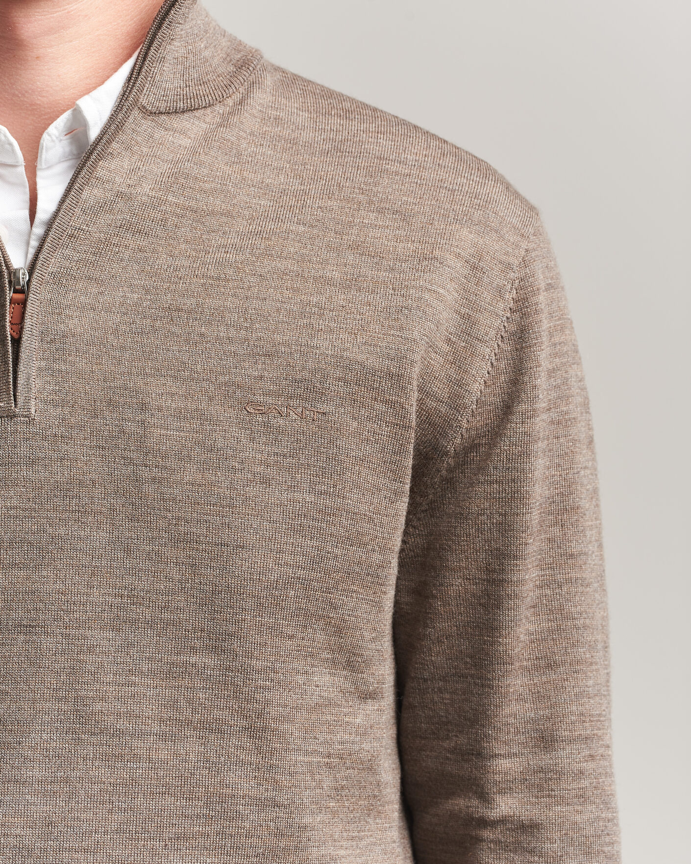 Herre | Trøjer | Gant | Extrafine Merino Knitted Half Zip Dark Hazelnut Melange