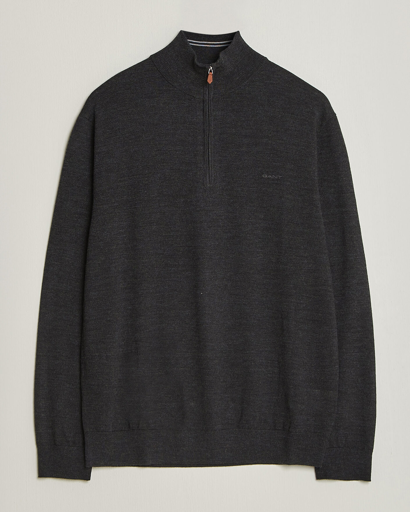 Herre | Trøjer | Gant | Extrafine Merino Knitted Half Zip Dark Charcoal Melange