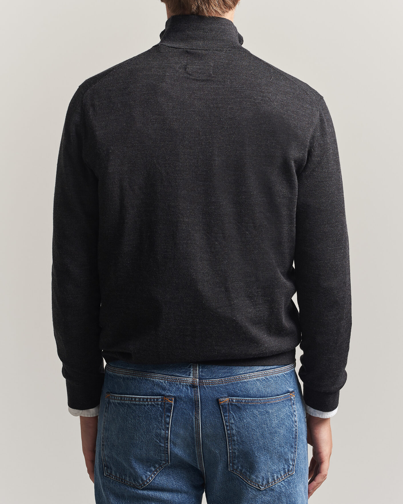 Herre | Trøjer | Gant | Extrafine Merino Knitted Half Zip Dark Charcoal Melange