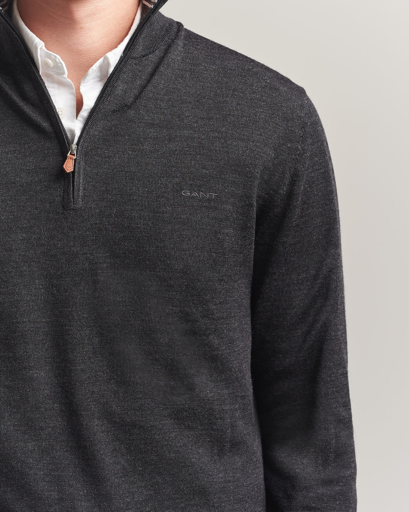 Herre | Trøjer | Gant | Extrafine Merino Knitted Half Zip Dark Charcoal Melange