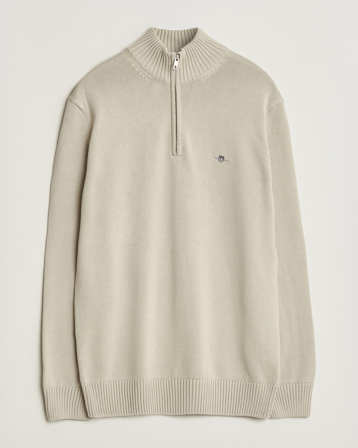 Herre | Trøjer | Gant | Casual Cotton Knitted Half Zip Clay Beige