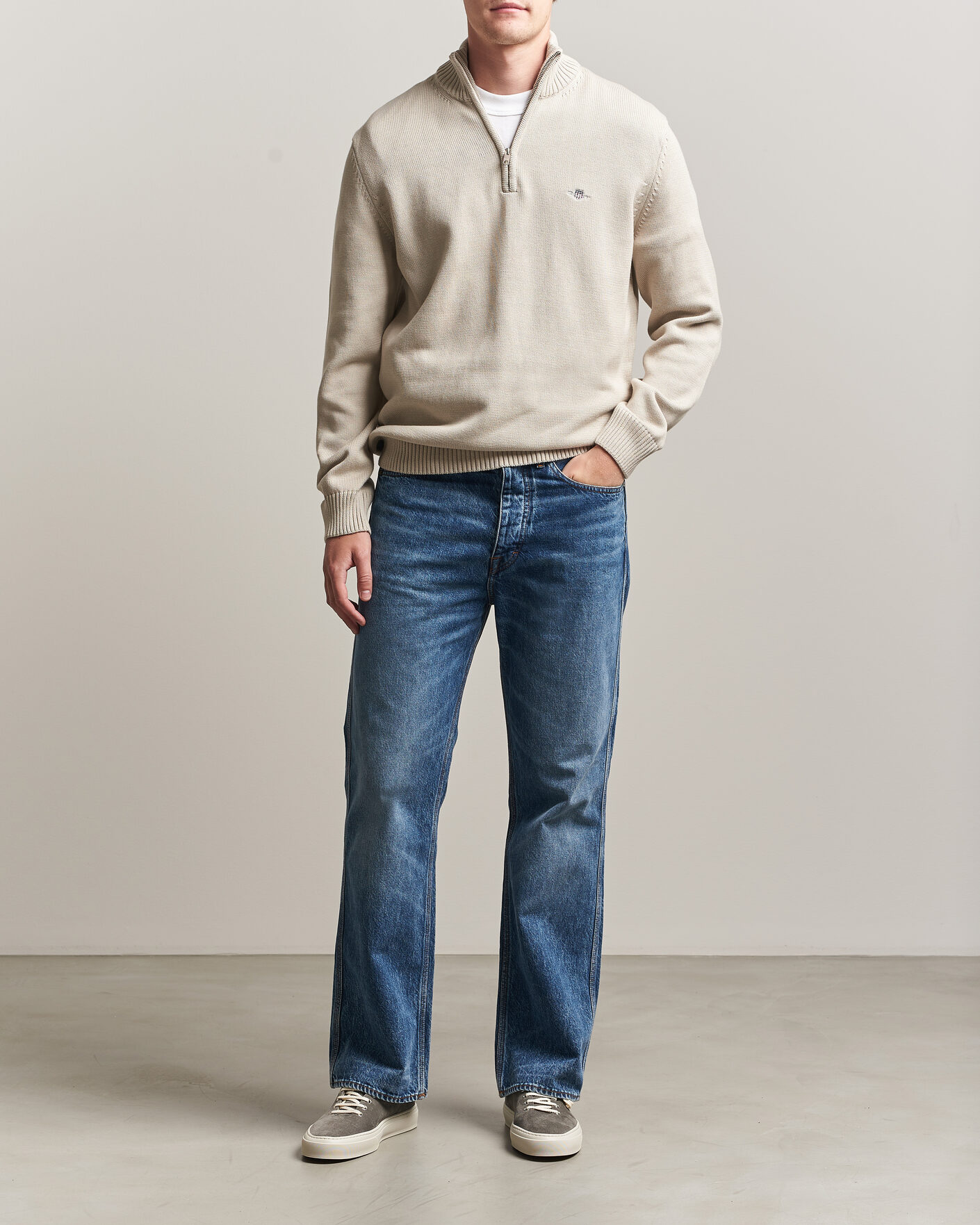 Herre | Trøjer | Gant | Casual Cotton Knitted Half Zip Clay Beige