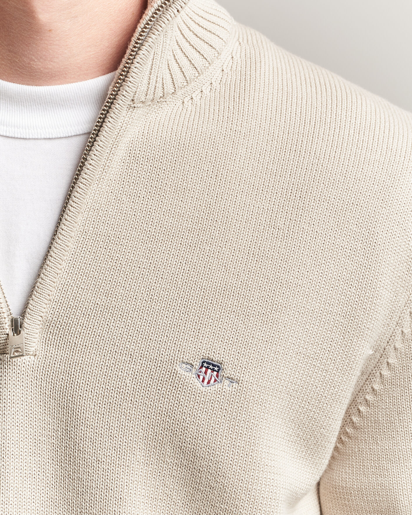 Herre | Trøjer | Gant | Casual Cotton Knitted Half Zip Clay Beige