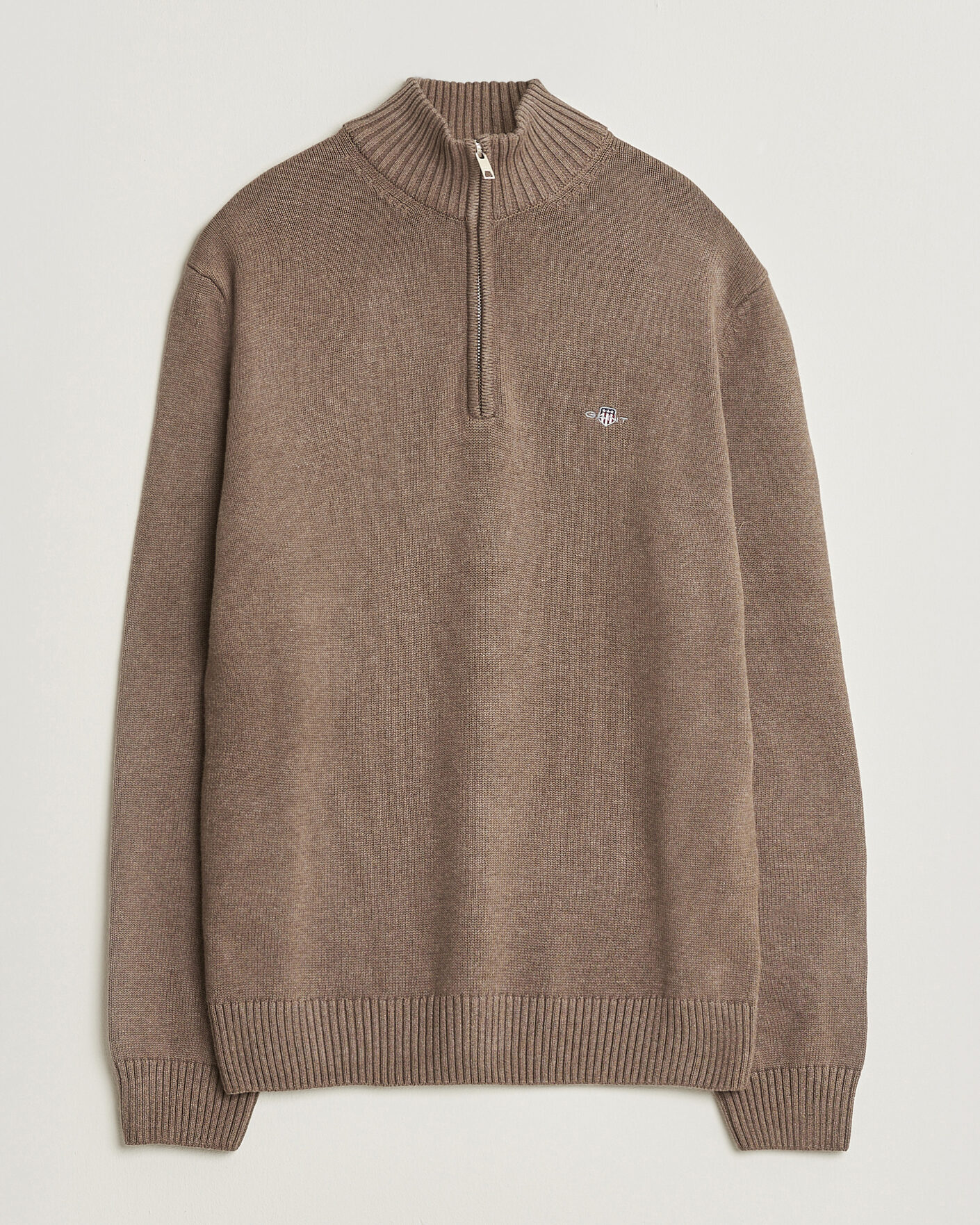 Herre | Trøjer | Gant | Casual Cotton Knitted Half Zip Dark Hazelnut Melange
