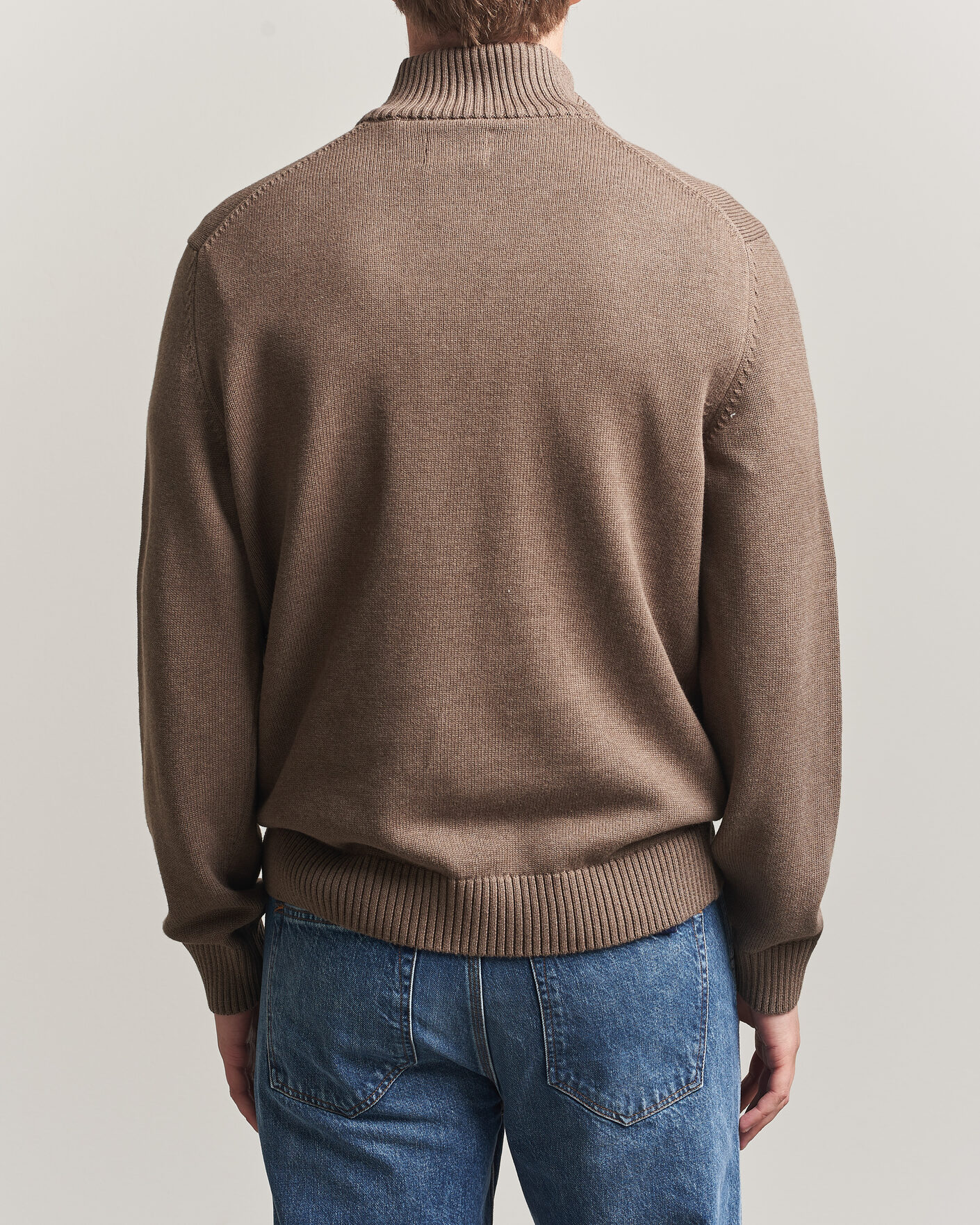 Herre | Trøjer | Gant | Casual Cotton Knitted Half Zip Dark Hazelnut Melange