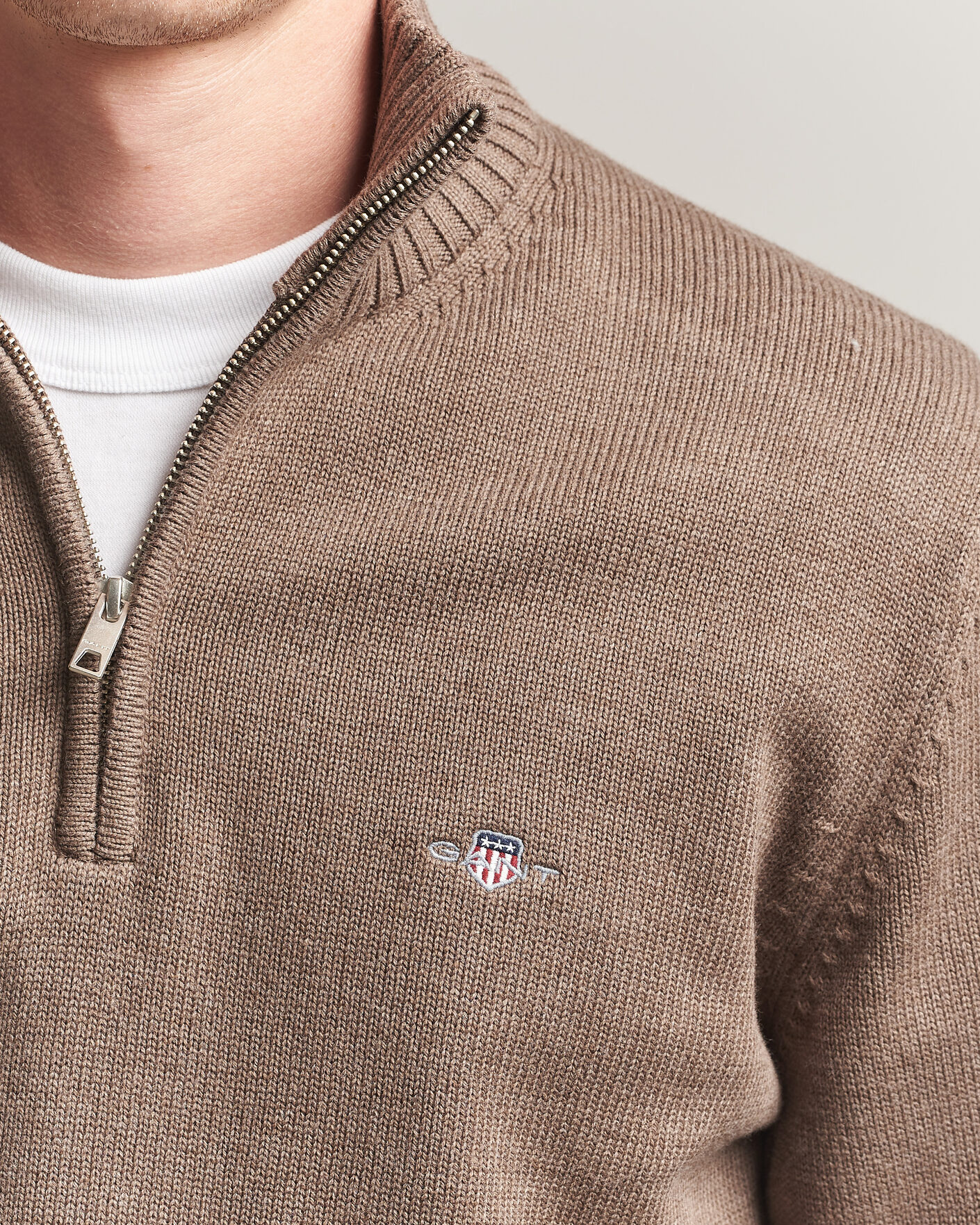 Herre | Trøjer | Gant | Casual Cotton Knitted Half Zip Dark Hazelnut Melange