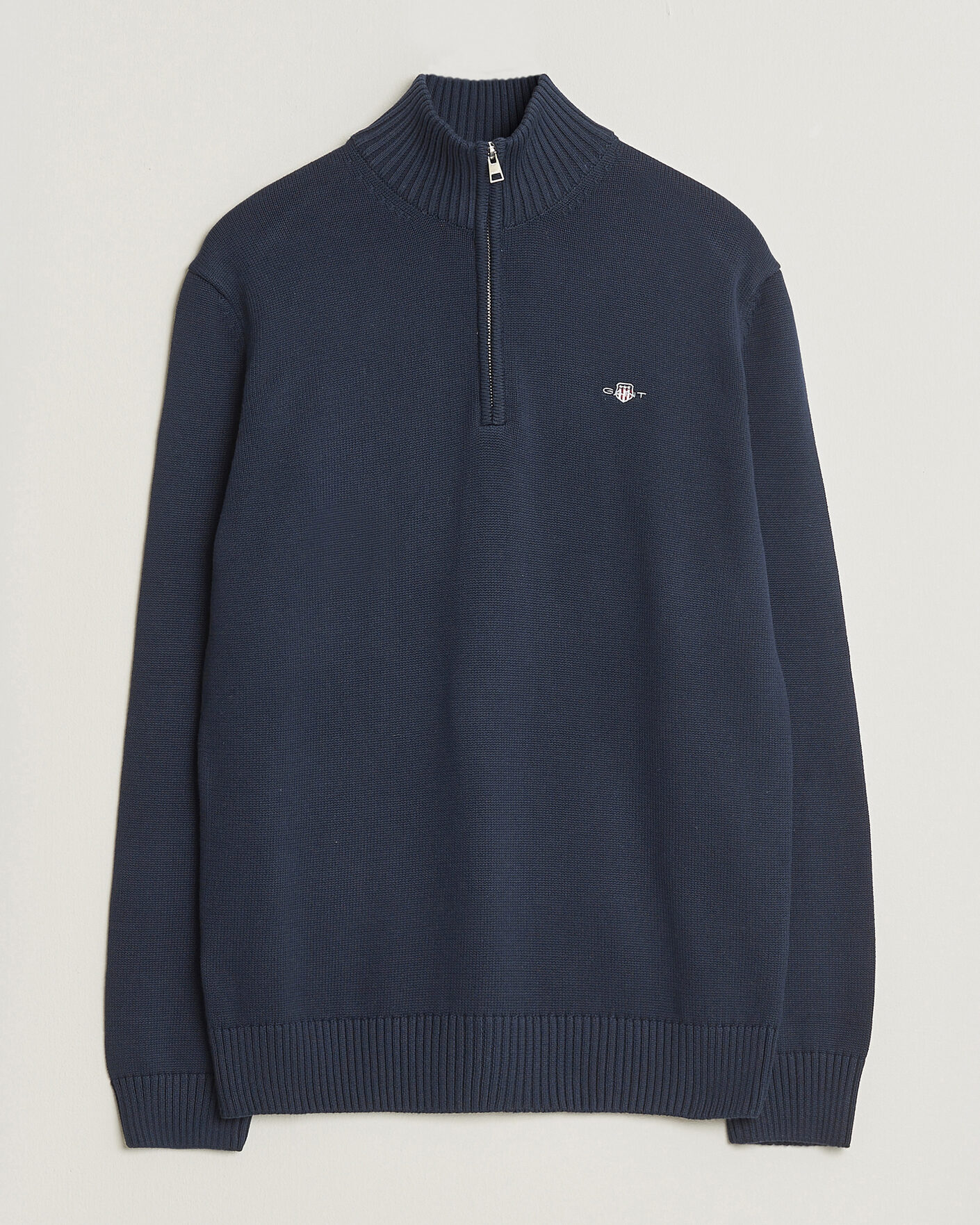 Herre | Trøjer | Gant | Casual Cotton Knitted Half Zip Evening Blue