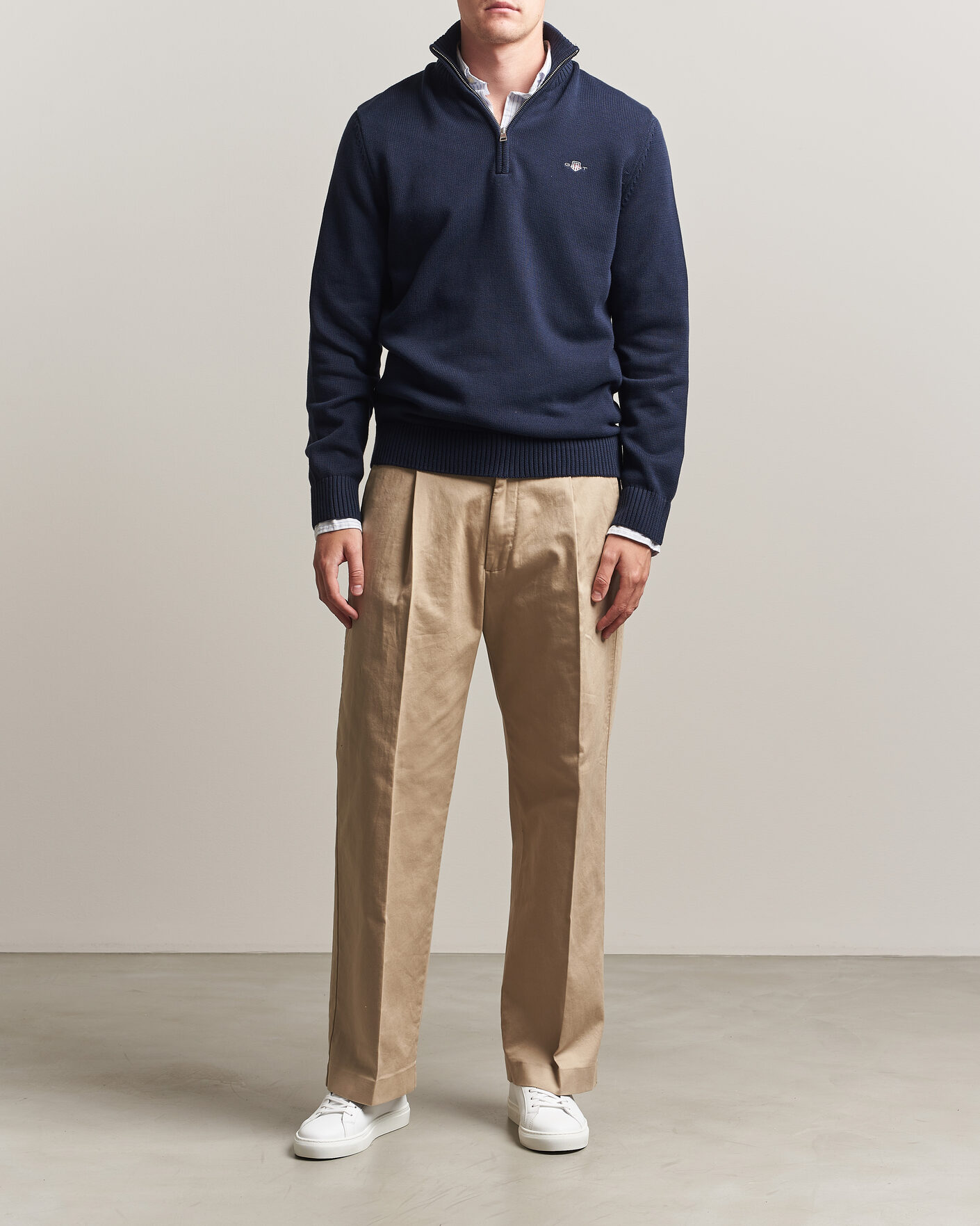 Herre | Trøjer | Gant | Casual Cotton Knitted Half Zip Evening Blue