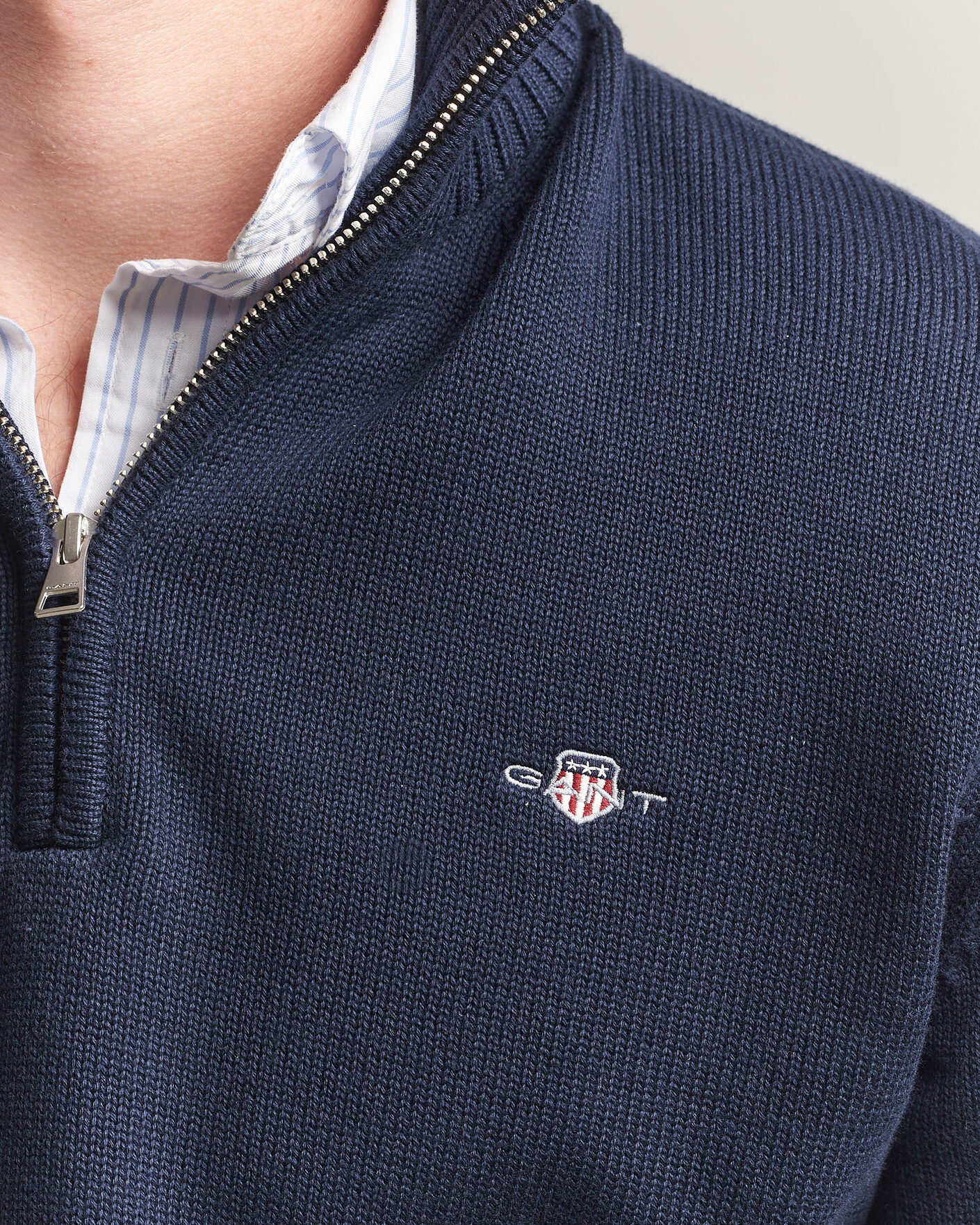 Herre | Trøjer | Gant | Casual Cotton Knitted Half Zip Evening Blue