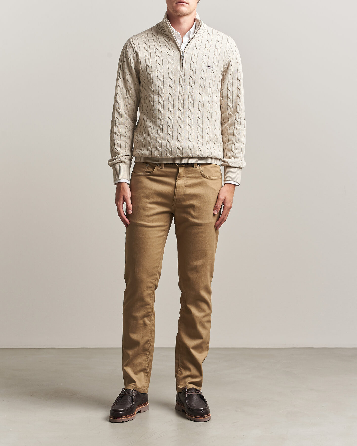 Herre | Trøjer | Gant | Cotton Cable Half Zip Clay Beige