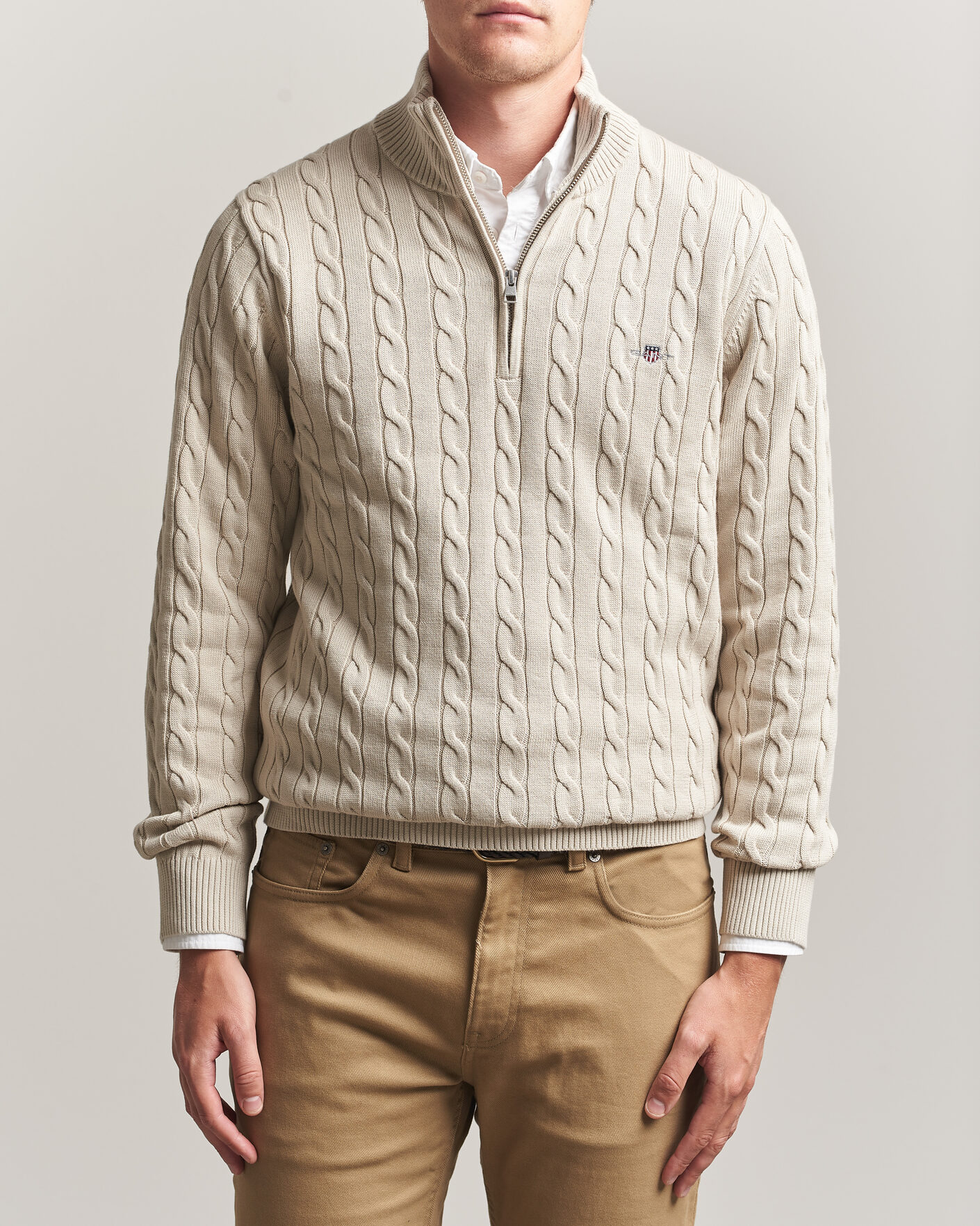 Herre | Trøjer | Gant | Cotton Cable Half Zip Clay Beige