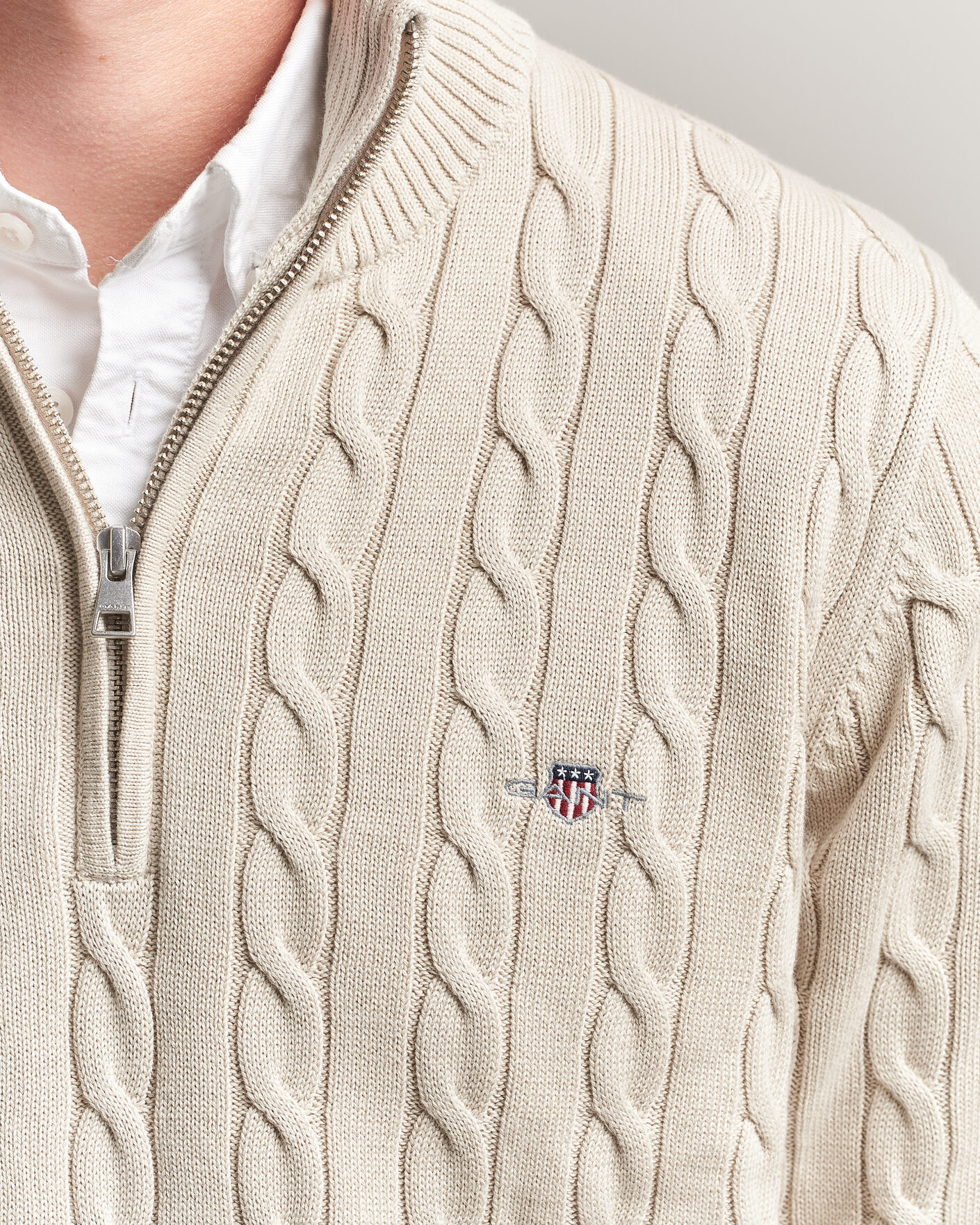 Herre | Trøjer | Gant | Cotton Cable Half Zip Clay Beige